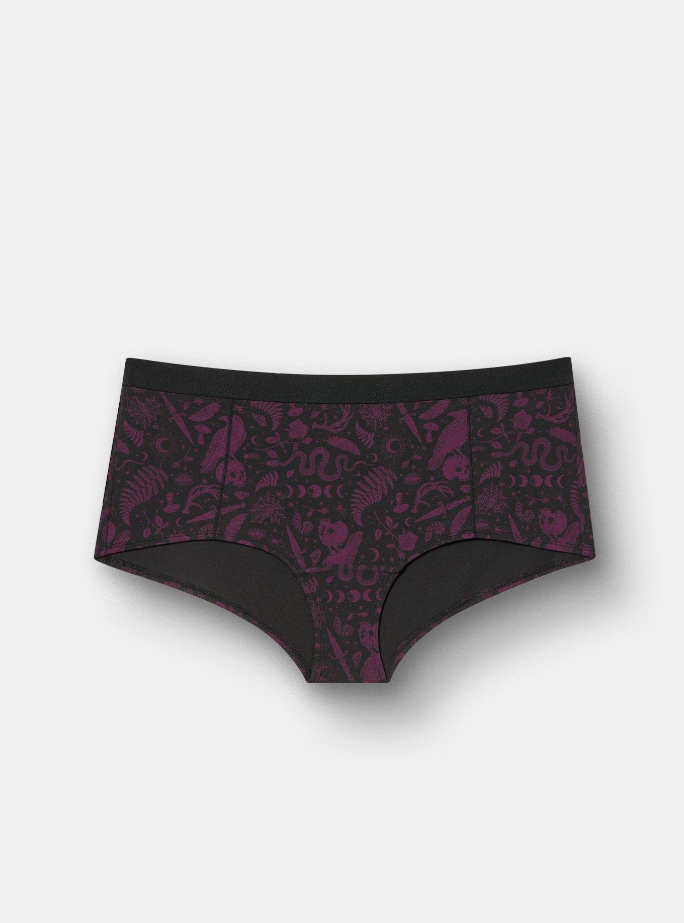 Plus Size Cotton Mid-Rise Boyshort Panty, WITCHY THINGS BLACK, hi-res