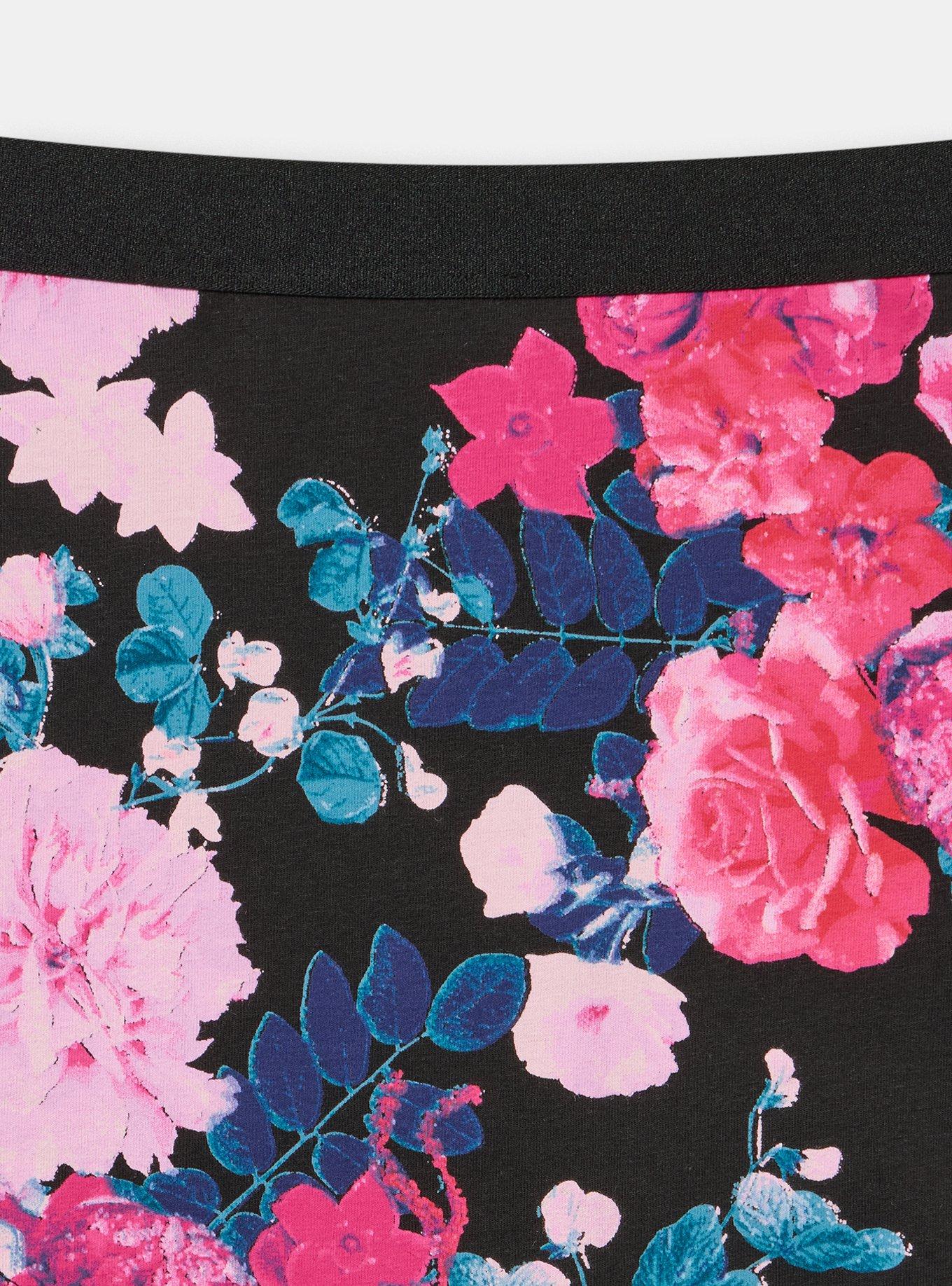 Cotton Mid-Rise Boyshort Panty, JEWEL FLORAL BLACK, alternate