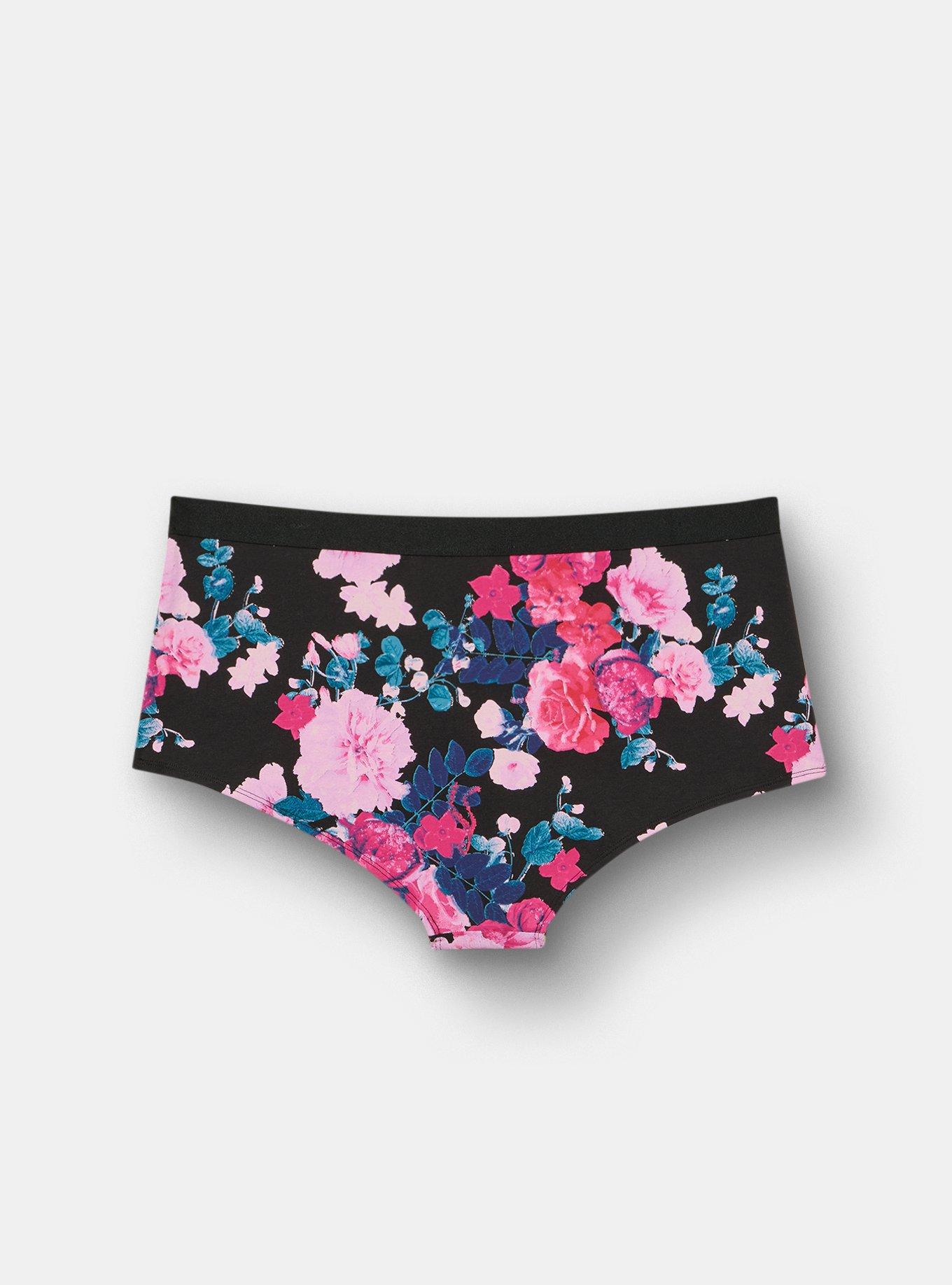 Cotton Mid-Rise Boyshort Panty, JEWEL FLORAL BLACK, alternate
