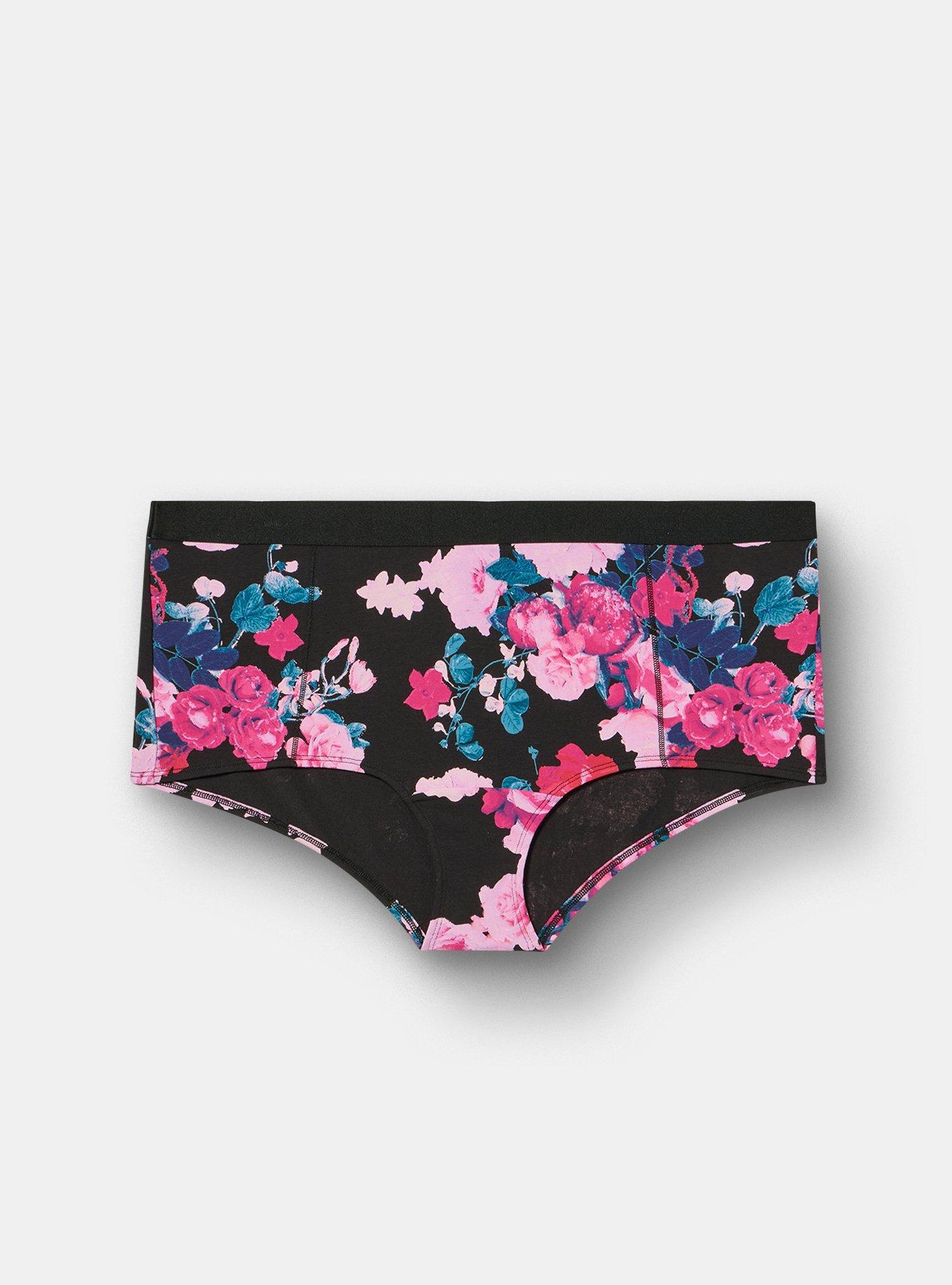 Cotton Mid-Rise Boyshort Panty, JEWEL FLORAL BLACK, hi-res