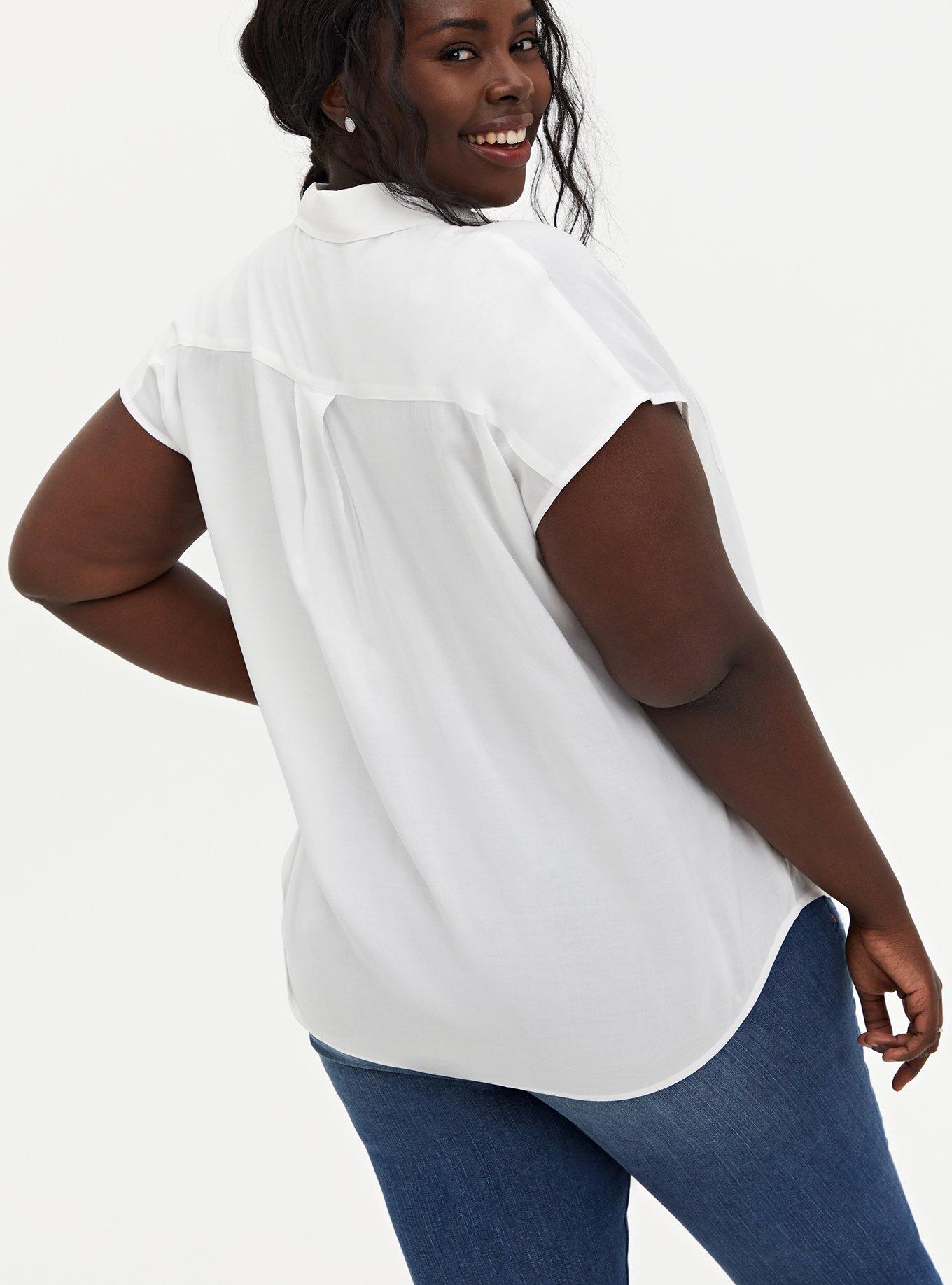 Plus Size Challis Dolman Button-Down Shirt, CLOUD DANCER, alternate
