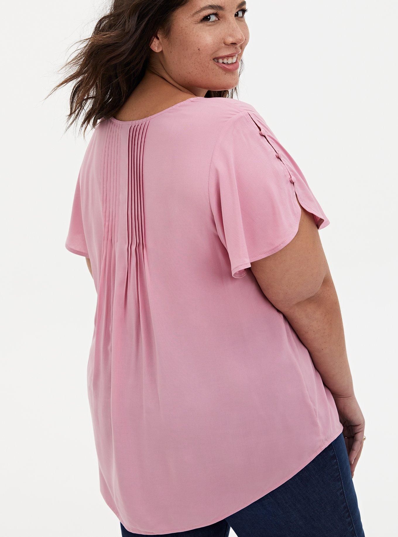 Challis Pintuck Flutter Sleeve Top, PINK, alternate