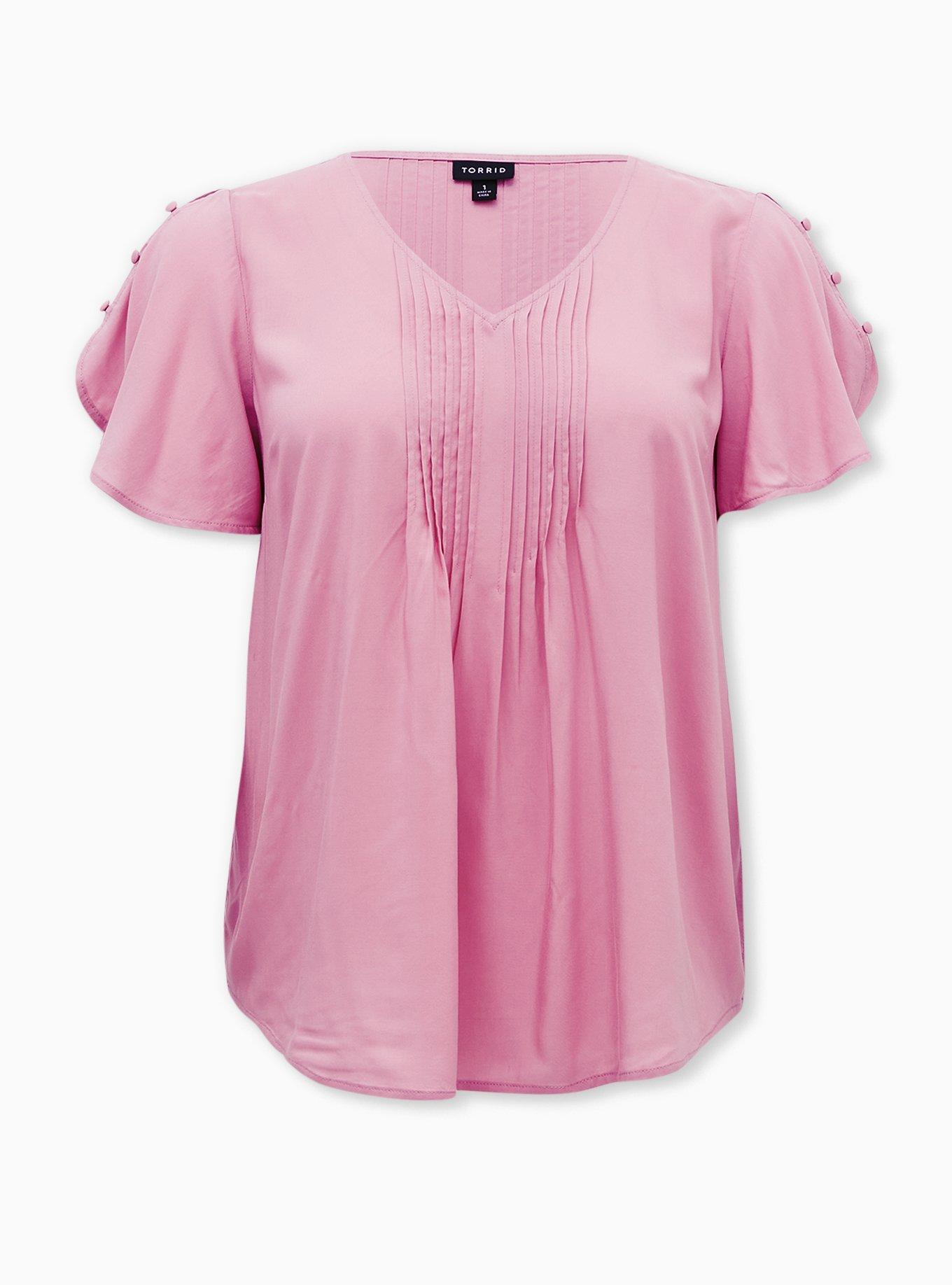 Challis Pintuck Flutter Sleeve Top, PINK, hi-res