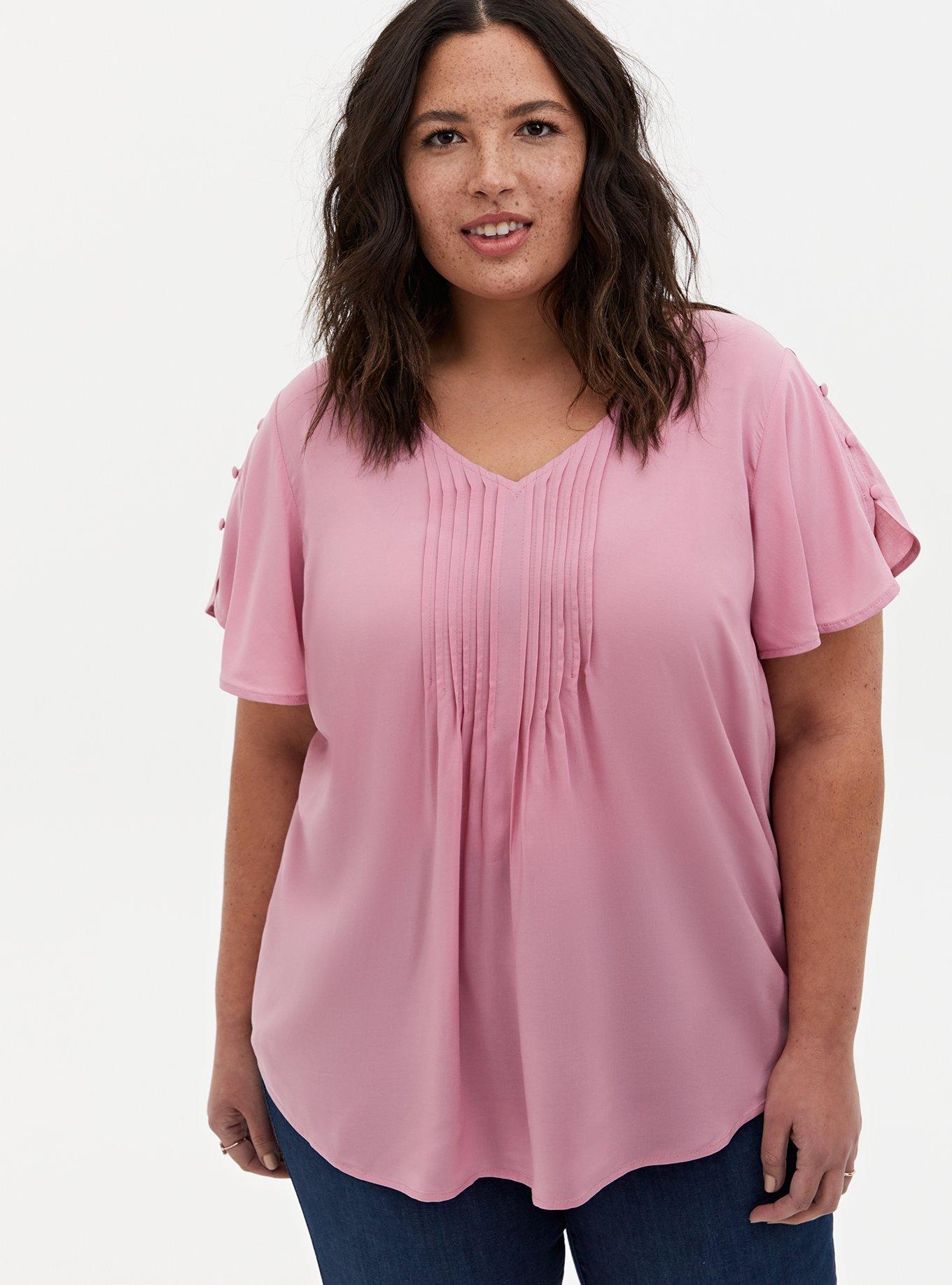 Challis Pintuck Flutter Sleeve Top, PINK, hi-res