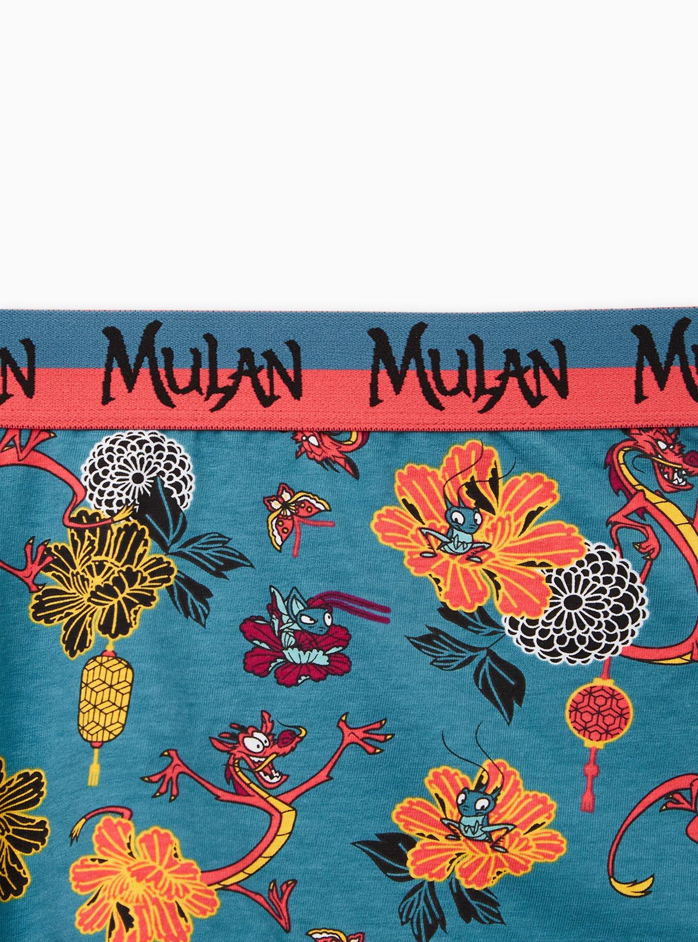 Plus Size  Disney Pixar Mulan Mushu & Cri-Kee Flower Teal Cotton Boyshort Panty, MULTI, alternate