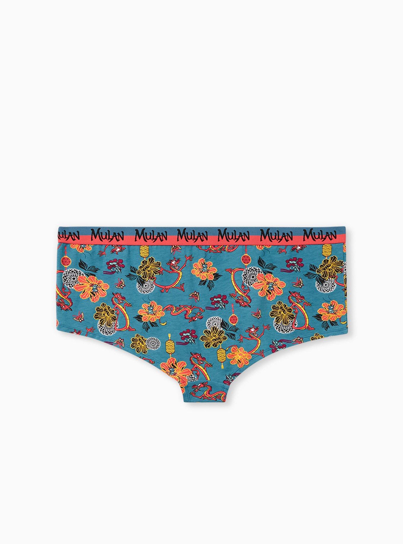 Plus Size  Disney Pixar Mulan Mushu & Cri-Kee Flower Teal Cotton Boyshort Panty, MULTI, alternate