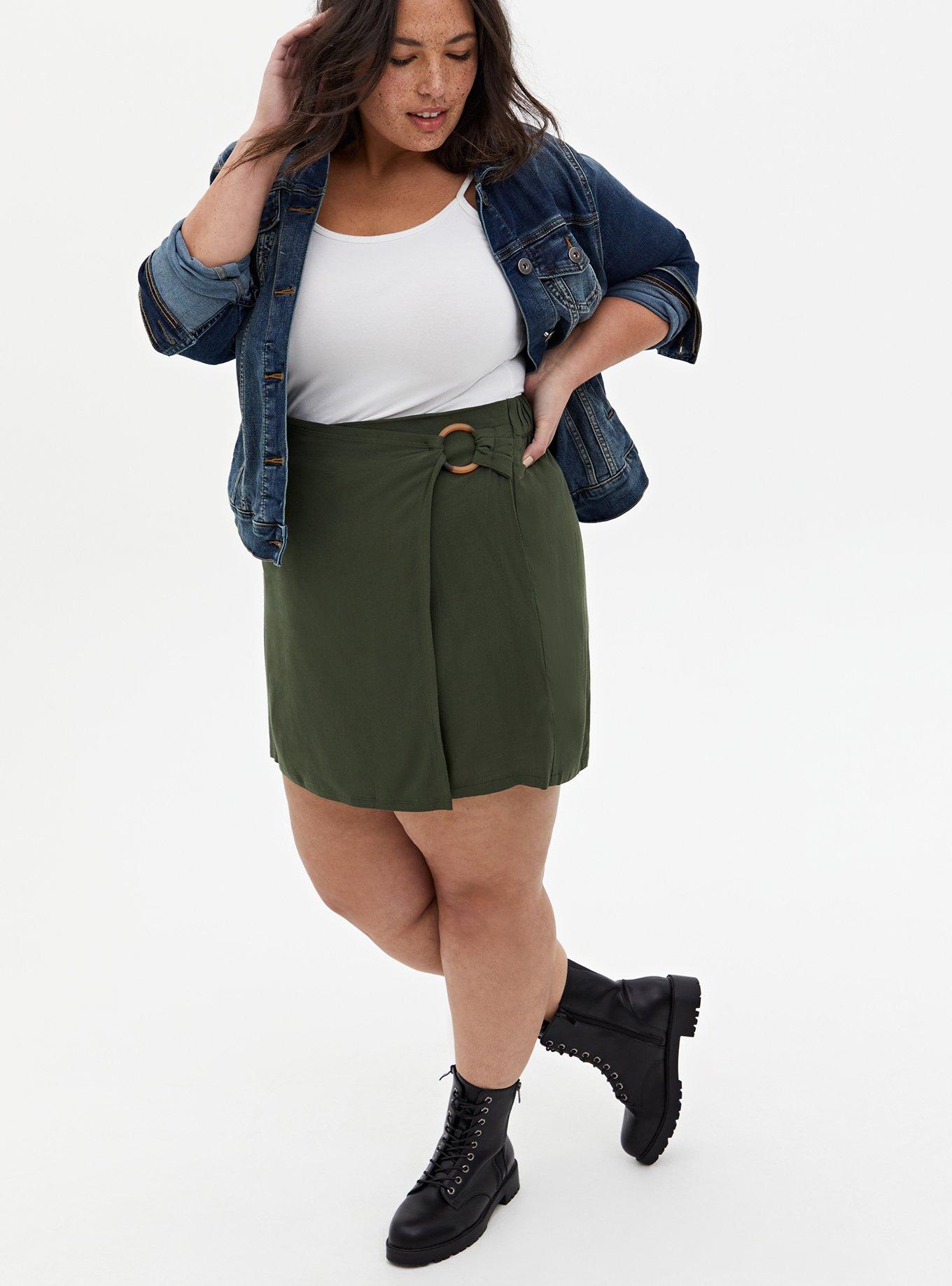 Plus Size - Olive Green Foldover O-Ring Skort - Torrid