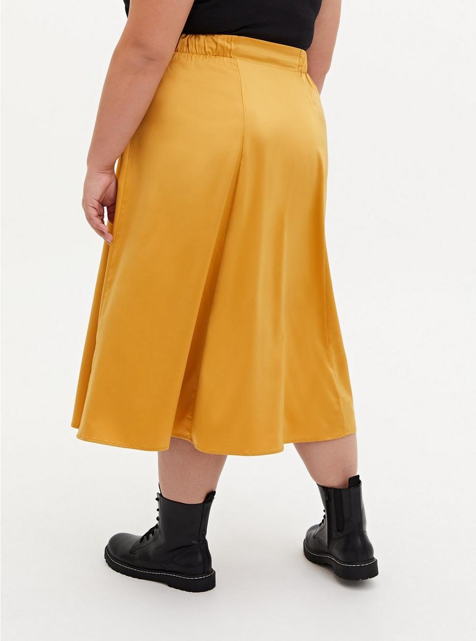 Golden Yellow Satin Tea Length Skirt, GOLD, alternate