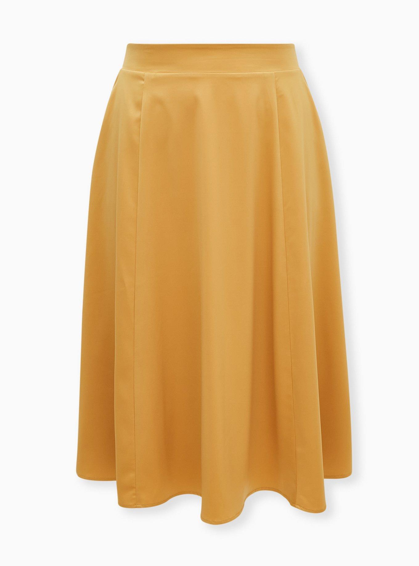 Plus Size - Golden Yellow Satin Tea Length Skirt - Torrid