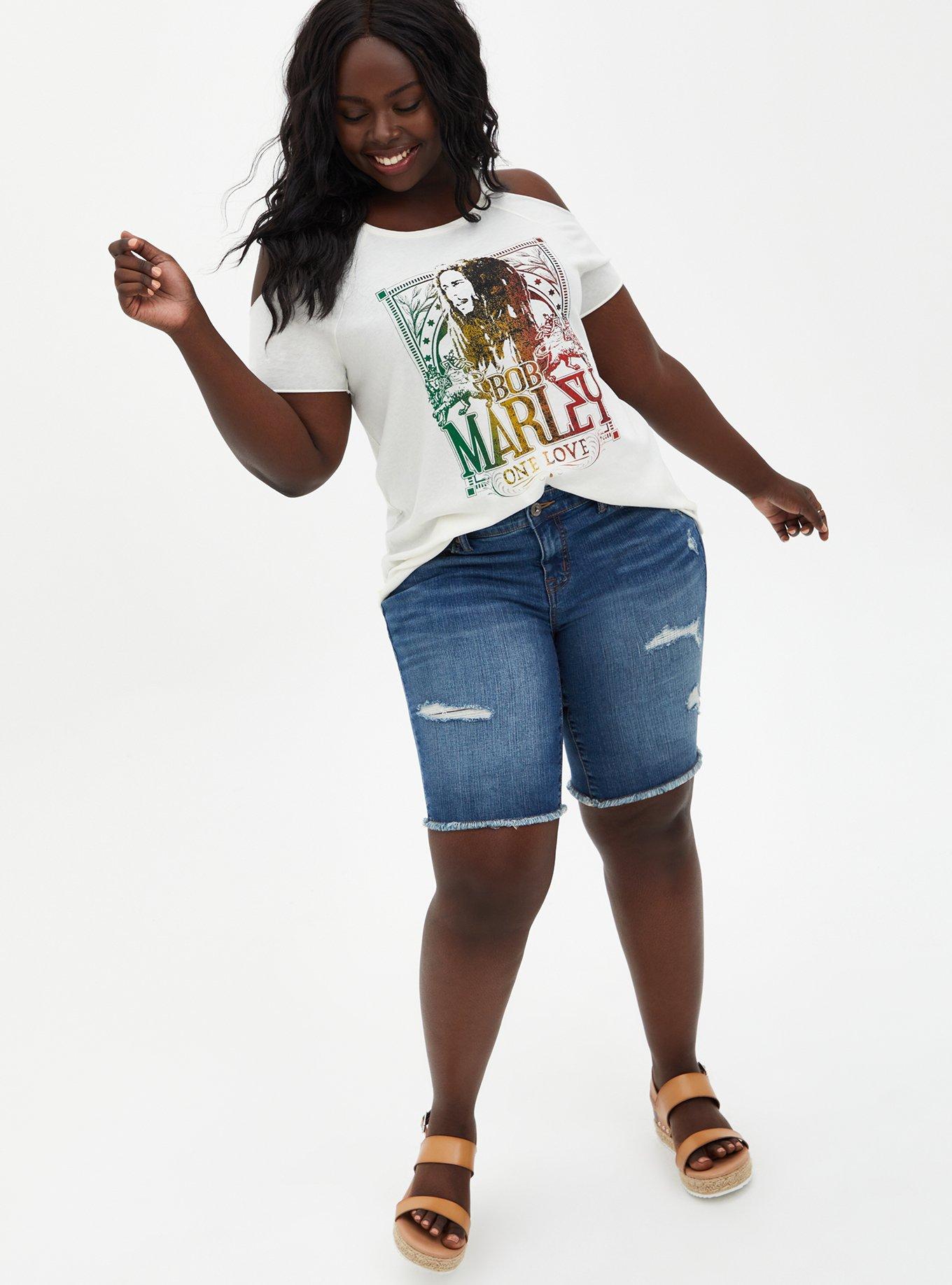  Classic Fit Cold-Shoulder Tee - Bob Marley White, MARSHMALLOW, alternate