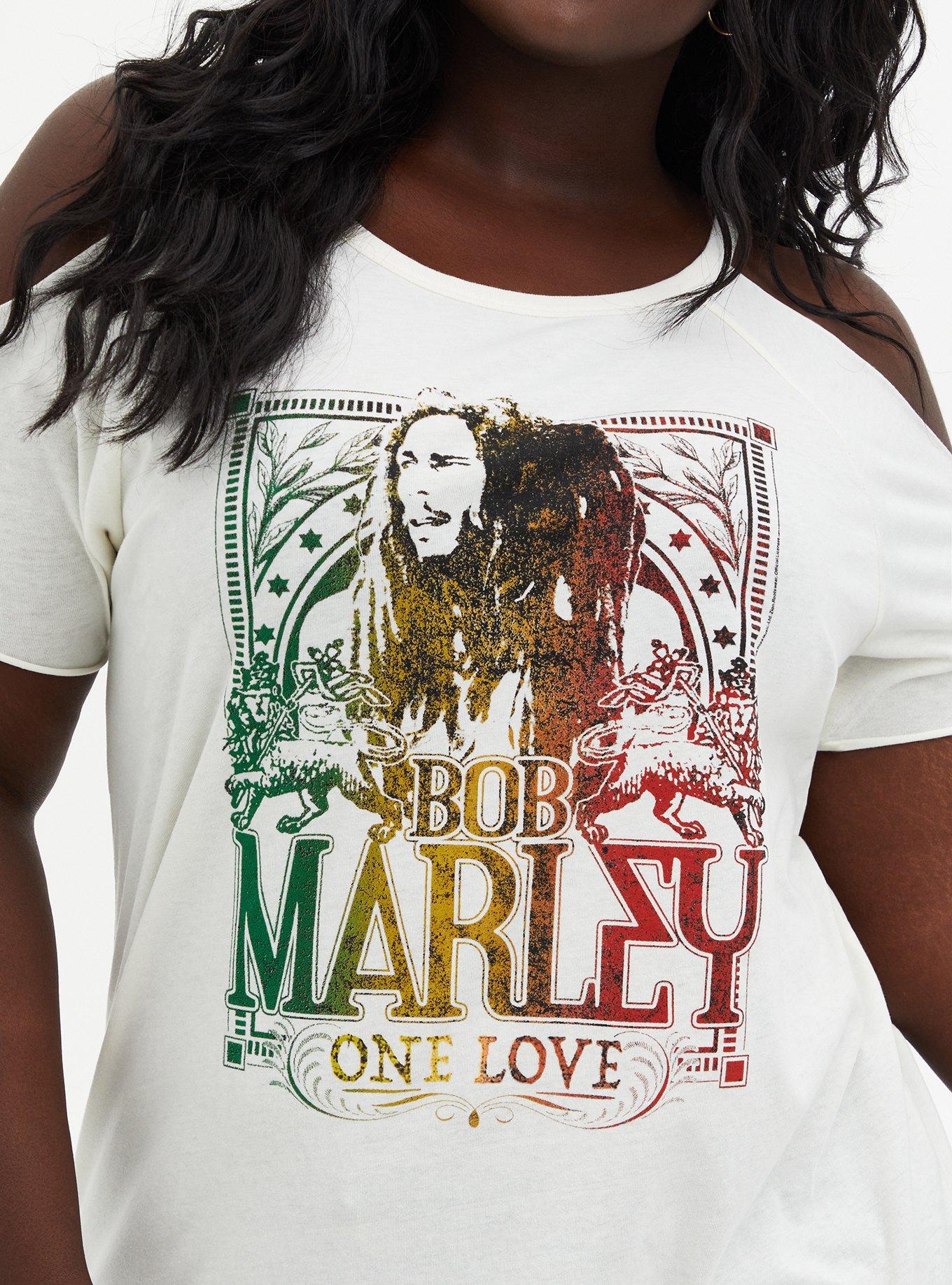  Classic Fit Cold-Shoulder Tee - Bob Marley White, MARSHMALLOW, alternate