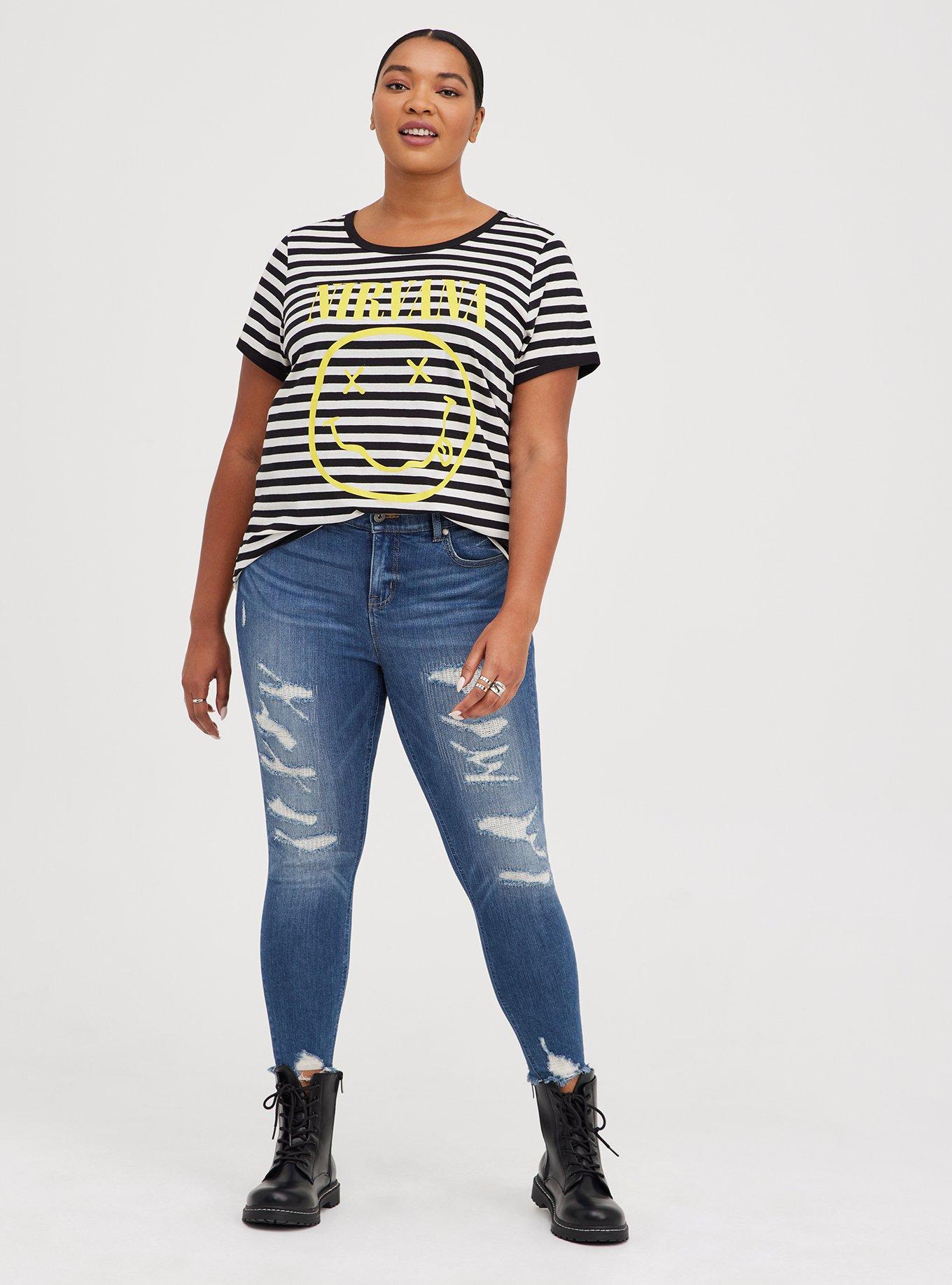 Plus Size - Nirvana Classic Fit Ringer Tee - Black & White