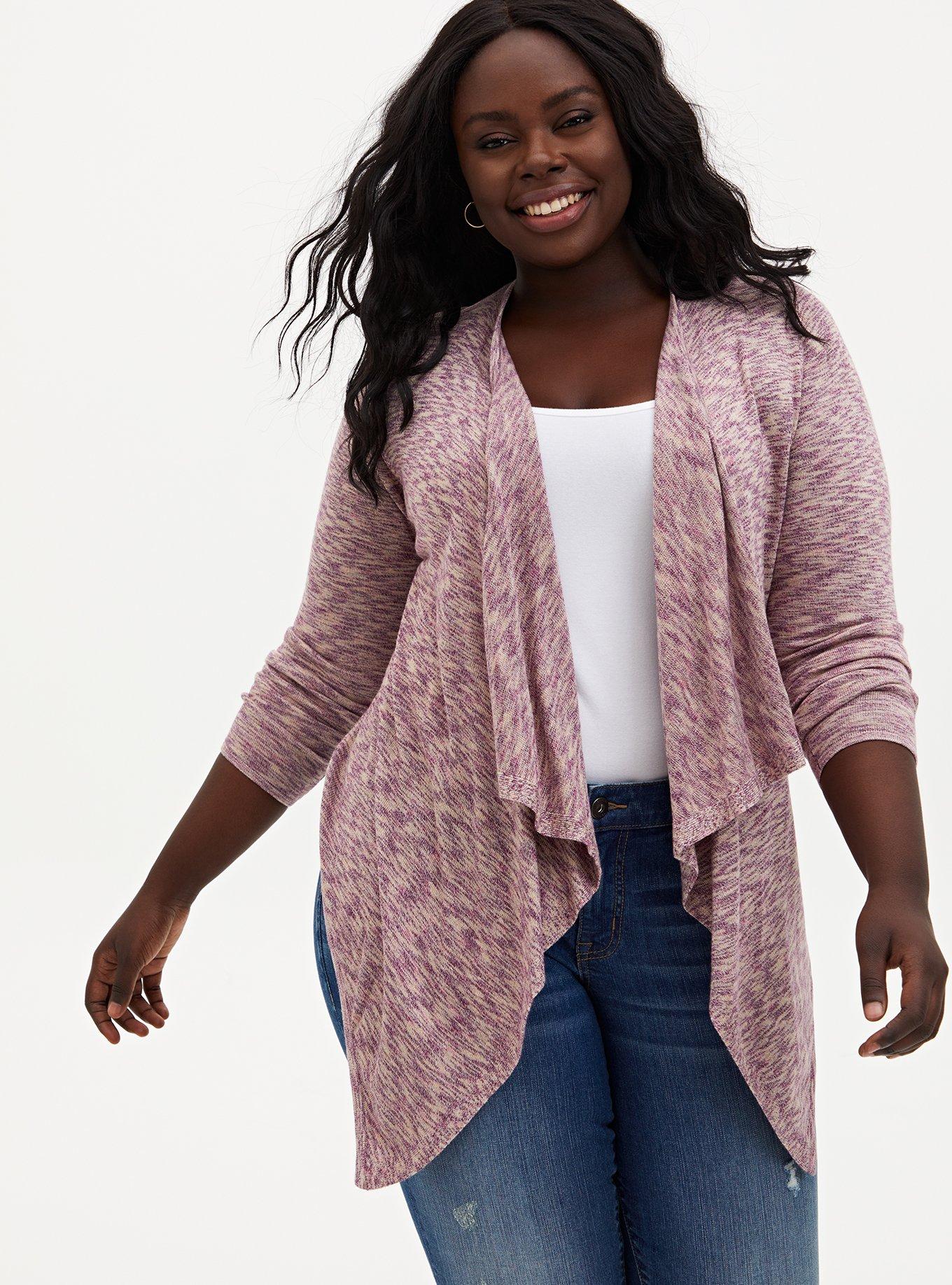 Plus Size - Space-Dye Cardigan Drape Front Sweater - Torrid