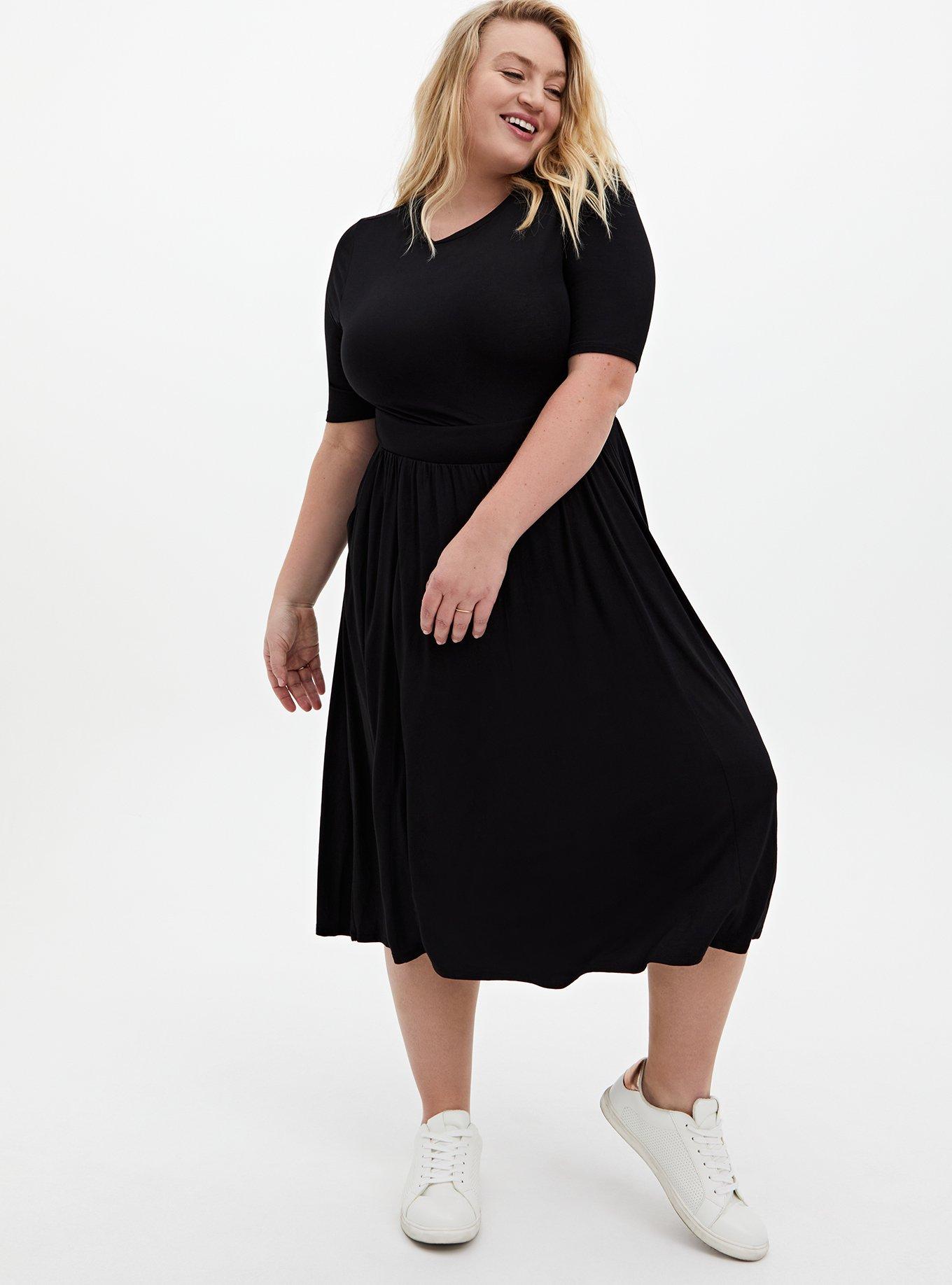 Plus Size Super Soft Black Skater Midi Dress Torrid