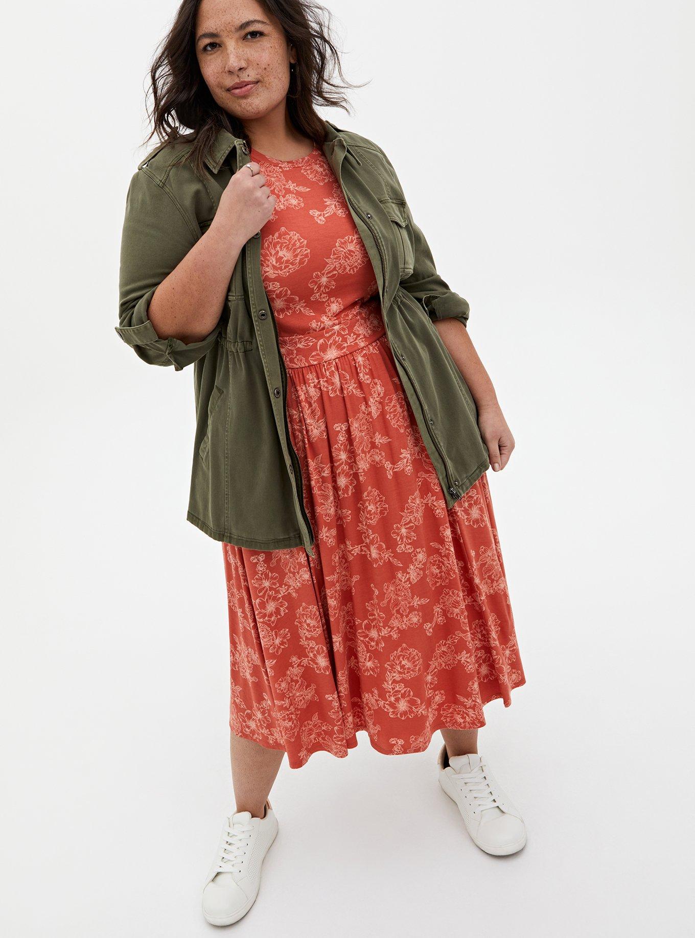 Super Soft Apricot Floral Skater Midi Dress, FLORAL PINK, alternate