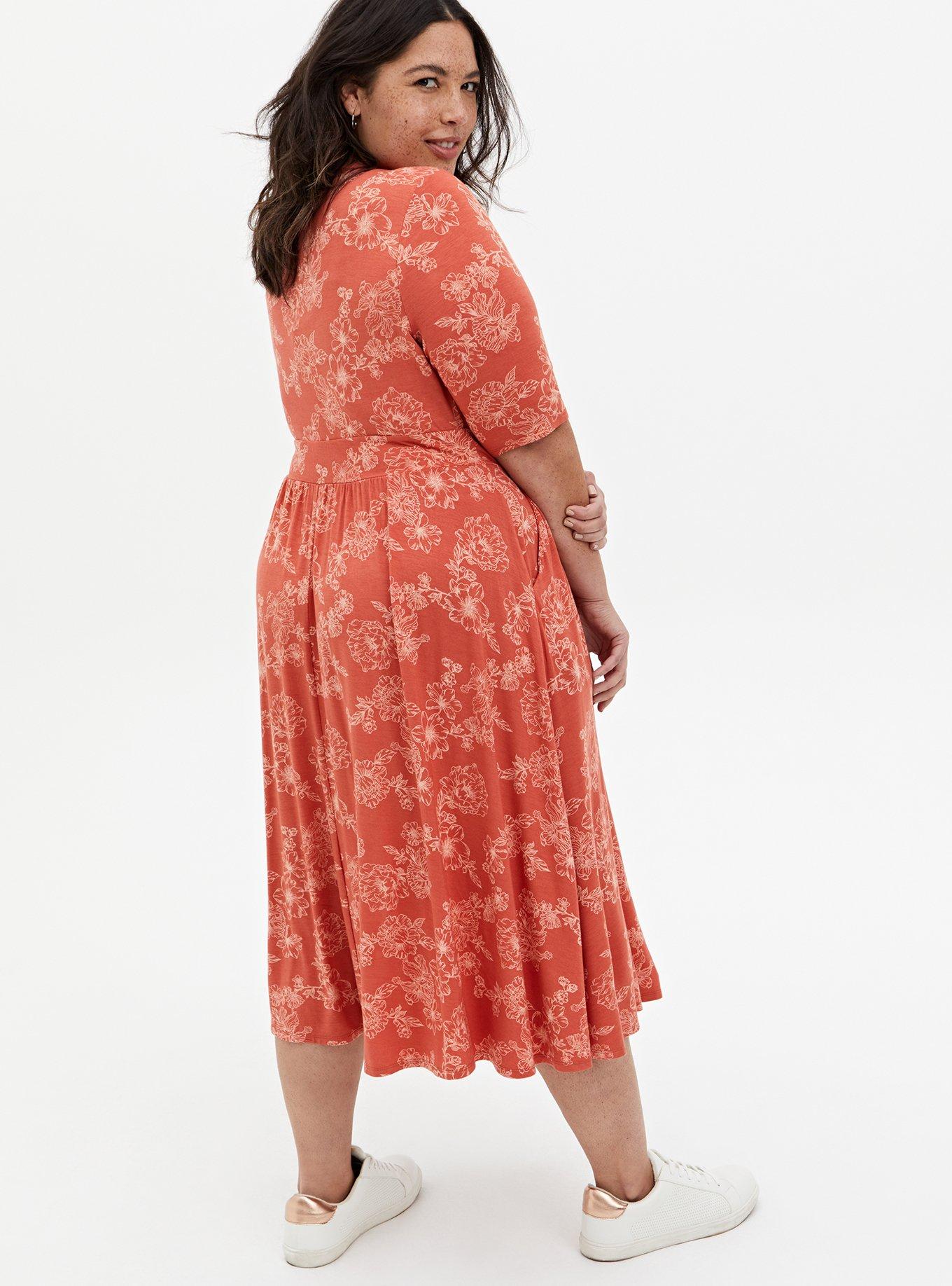 Super Soft Apricot Floral Skater Midi Dress, FLORAL PINK, alternate