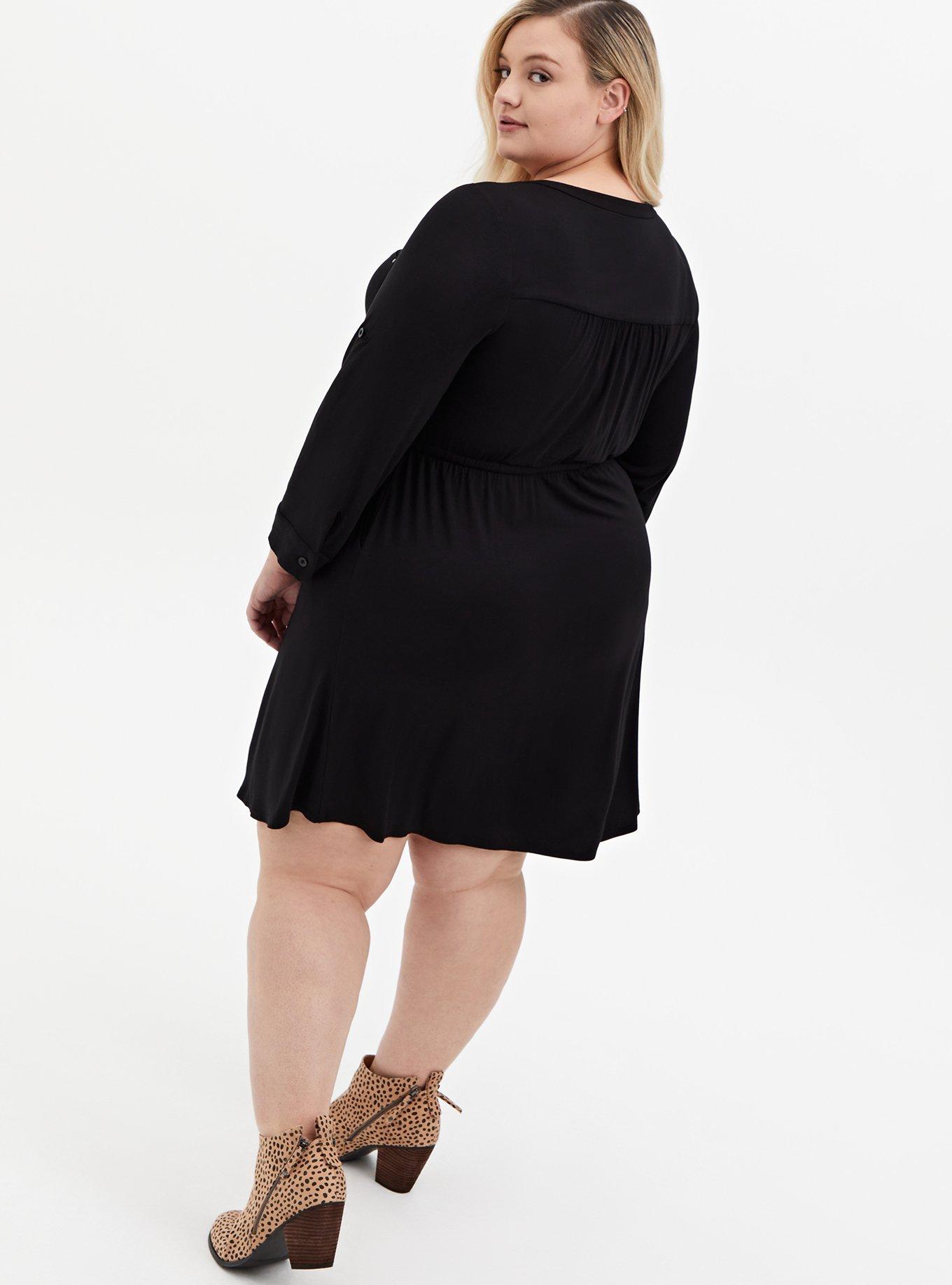 Torrid Woman's Plus Size LBD Super Soft & Lace Yoke Black Midi