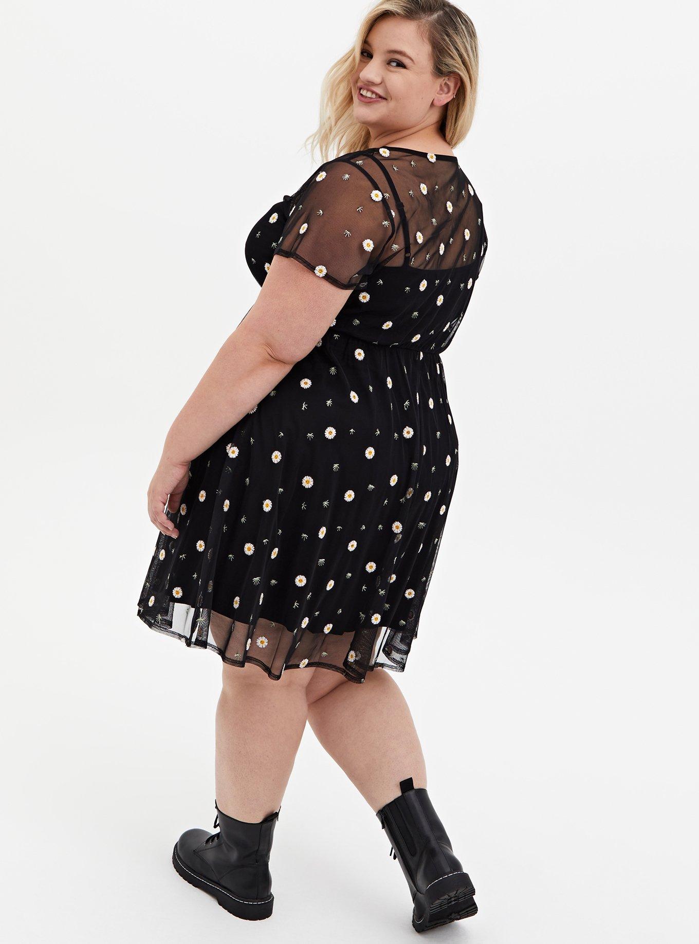 Plus Size - Black Floral Lace Button Front Shirt Dress - Torrid