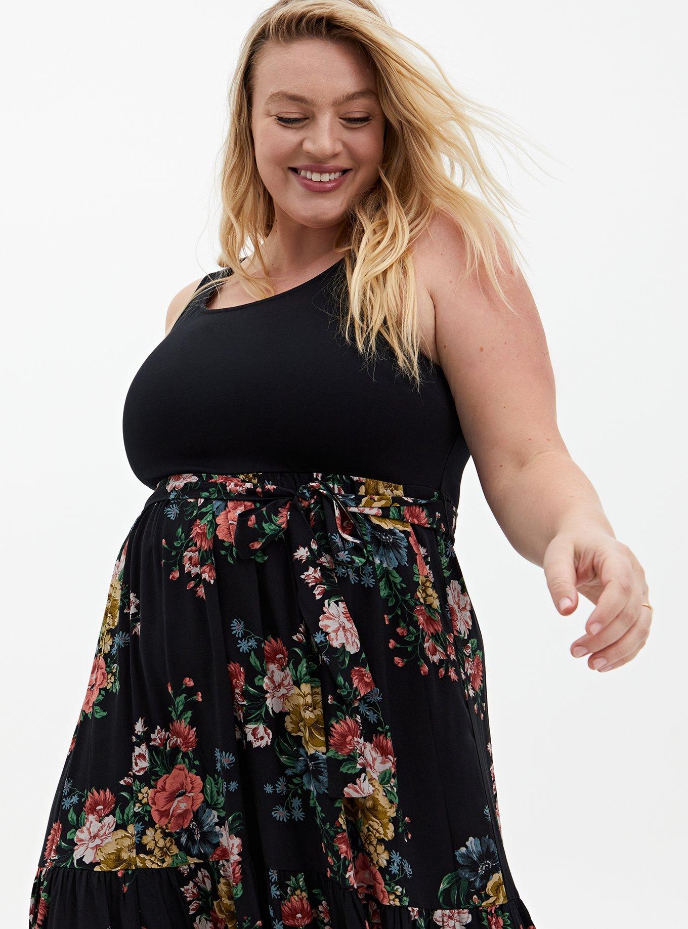 Plus Size Maxi Studio Luxe Ponte Dress, FLORAL BLACK, alternate