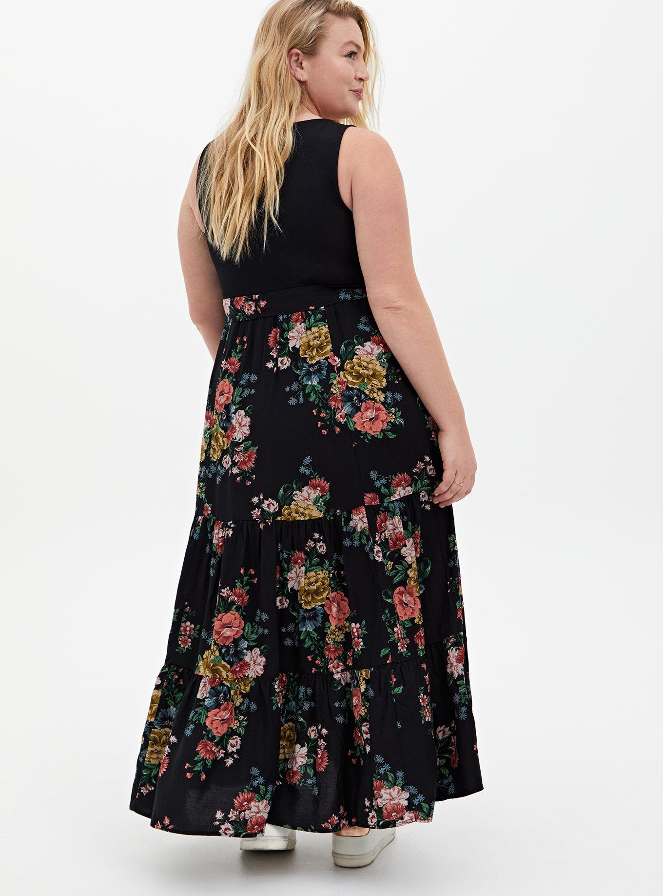 Plus Size Maxi Studio Luxe Ponte Dress, FLORAL BLACK, alternate