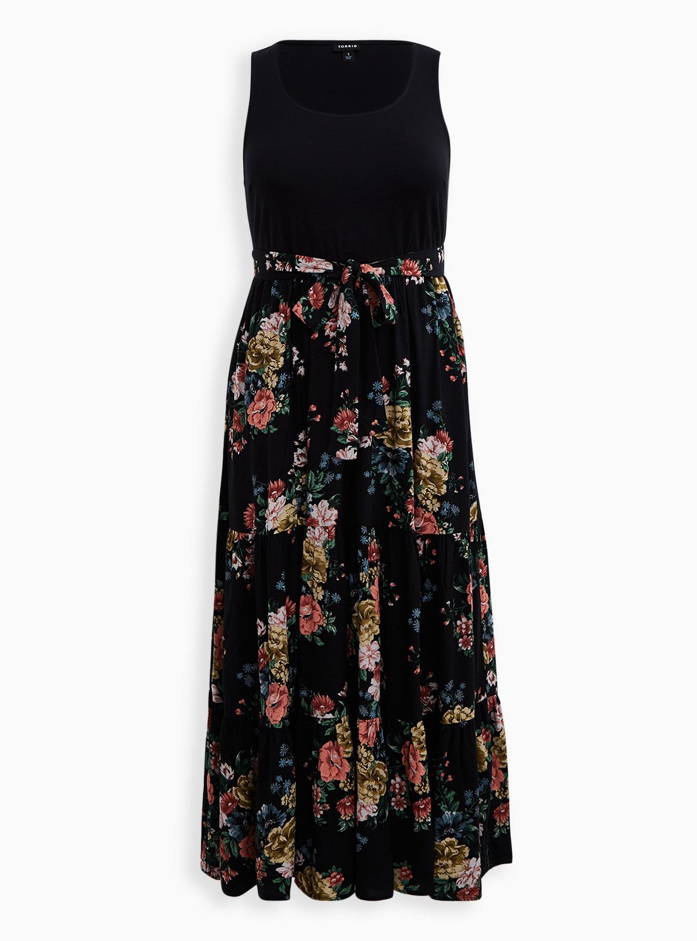 Plus Size Maxi Studio Luxe Ponte Dress, FLORAL BLACK, hi-res