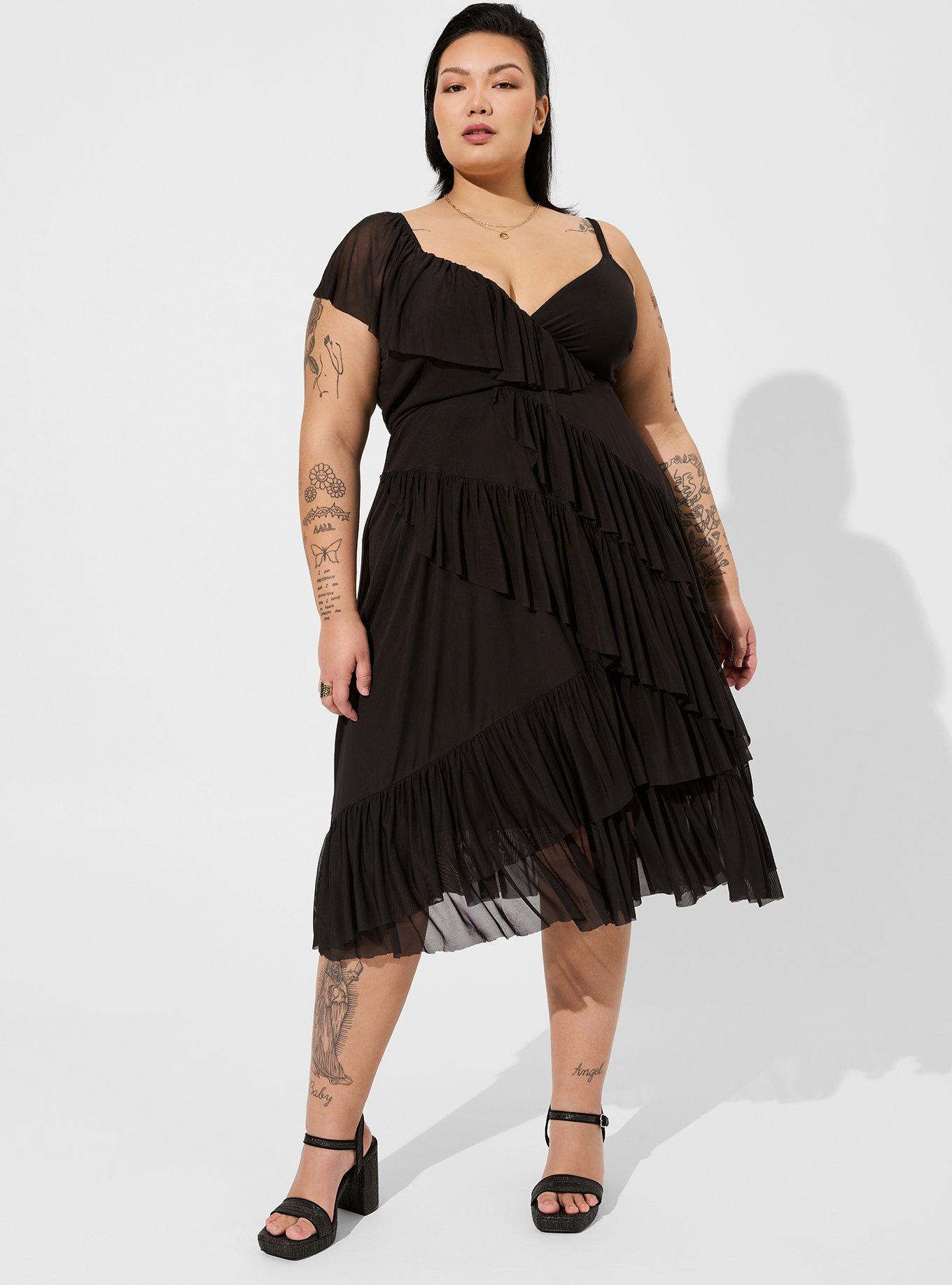 Plus Size - Midi Mesh Ruffle Surplice Dress - Torrid