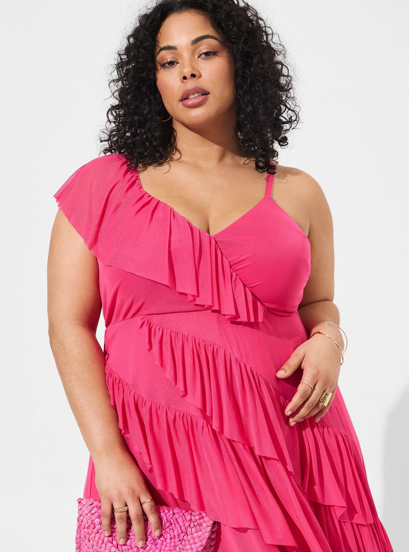 Torrid Honeysuckle Pink High Low Surplice Midi Dress Plus Size 2X, 18/20