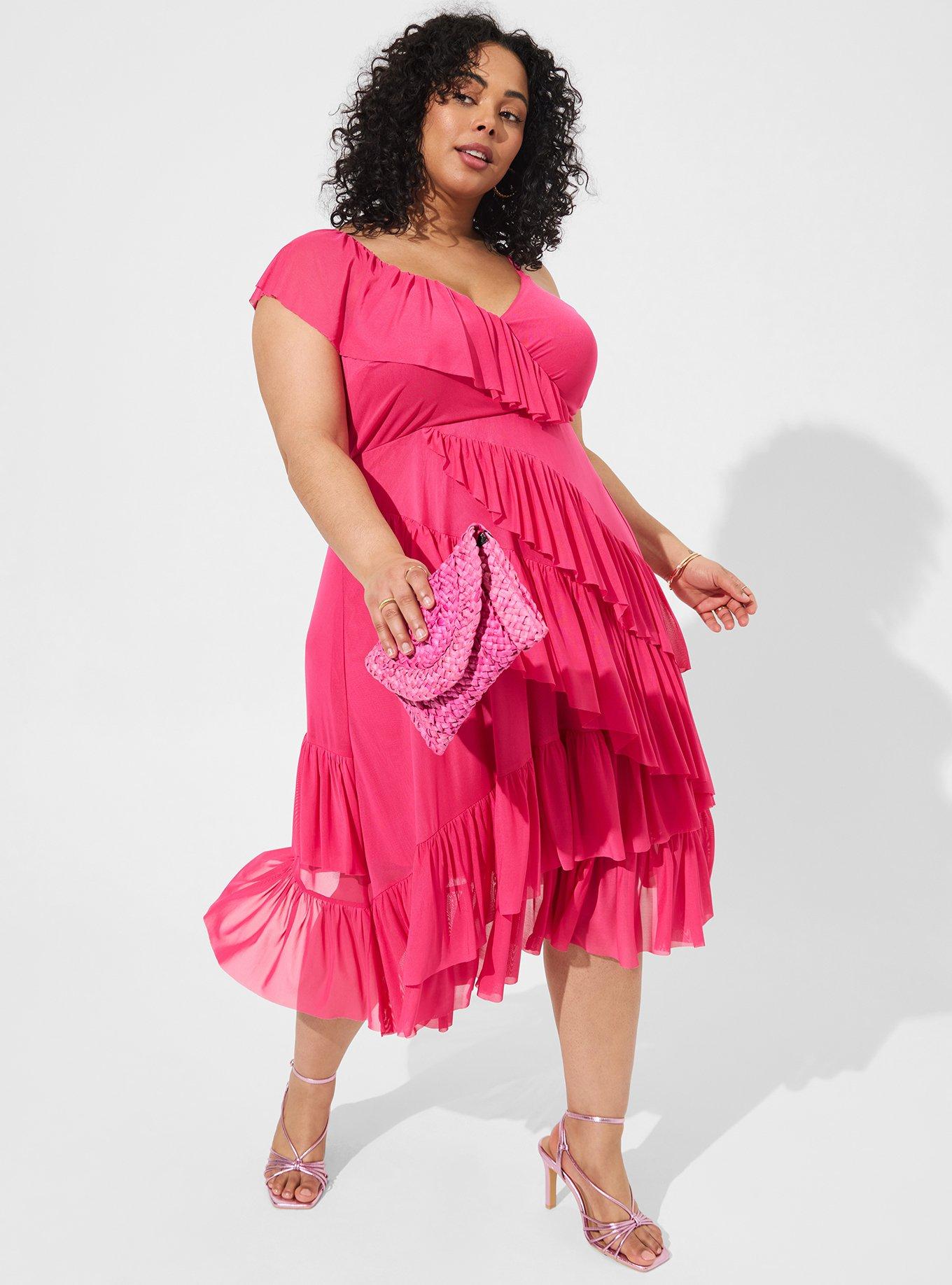 Torrid Honeysuckle Pink High Low Surplice Midi Dress Plus Size 2X, 18/20
