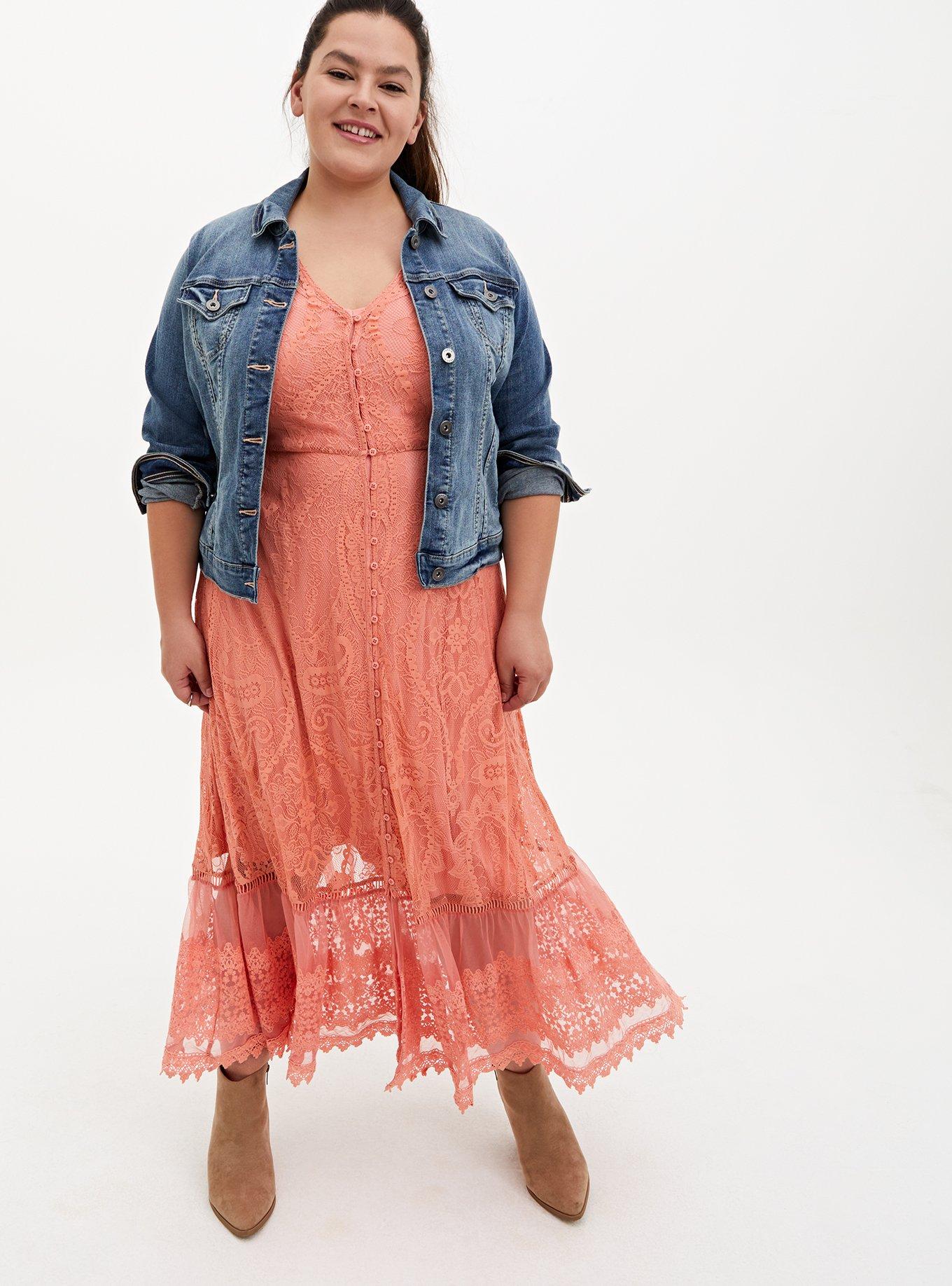 Plus Size - Coral Lace Button Front Maxi Skater Dress - Torrid