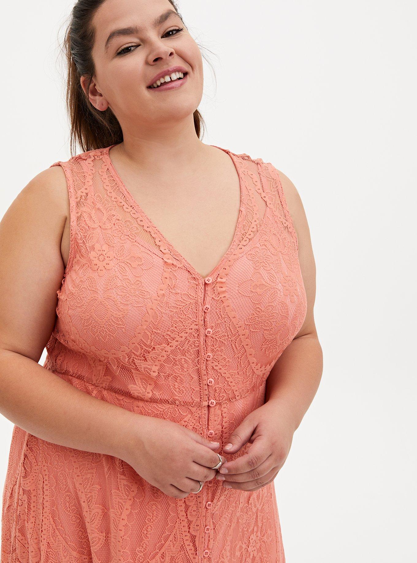 coral cocktail dress plus size Final Sale Plus Size Self Tie Strap Light Weight Linen Blend Dress in