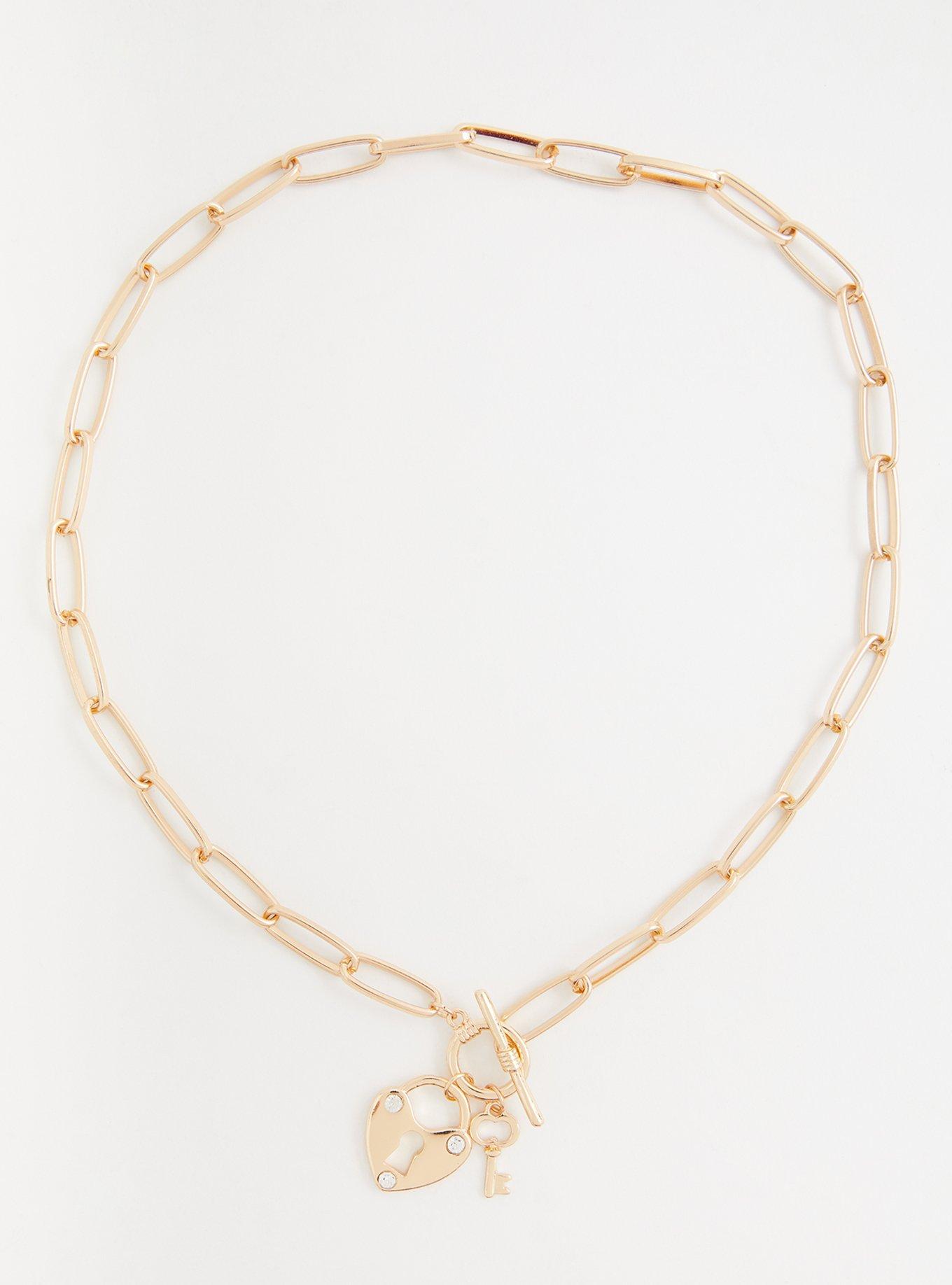 Gold-Tone Link Heart Lock Toggle Necklace, , alternate