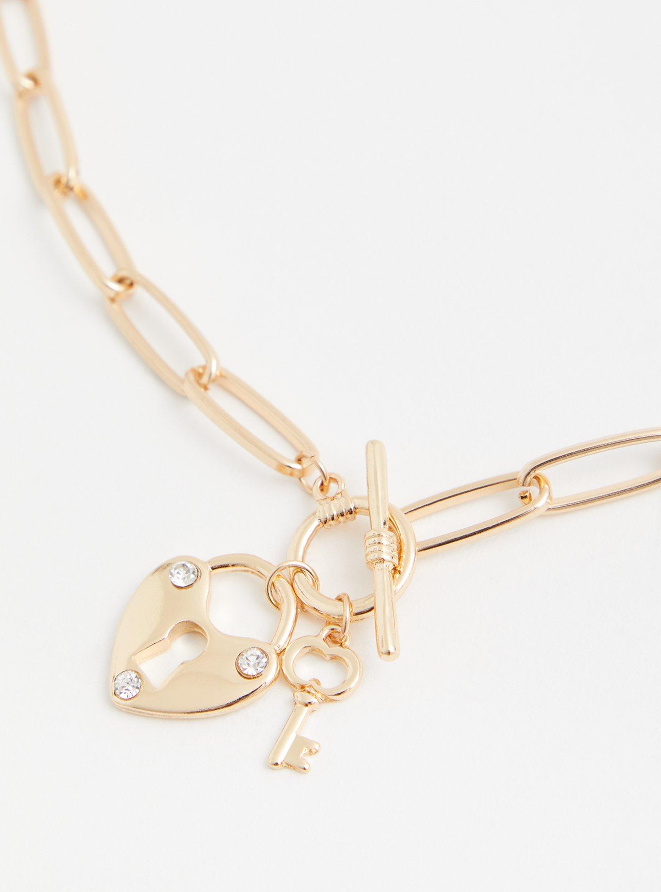 Gold-Tone Link Heart Lock Toggle Necklace, , alternate