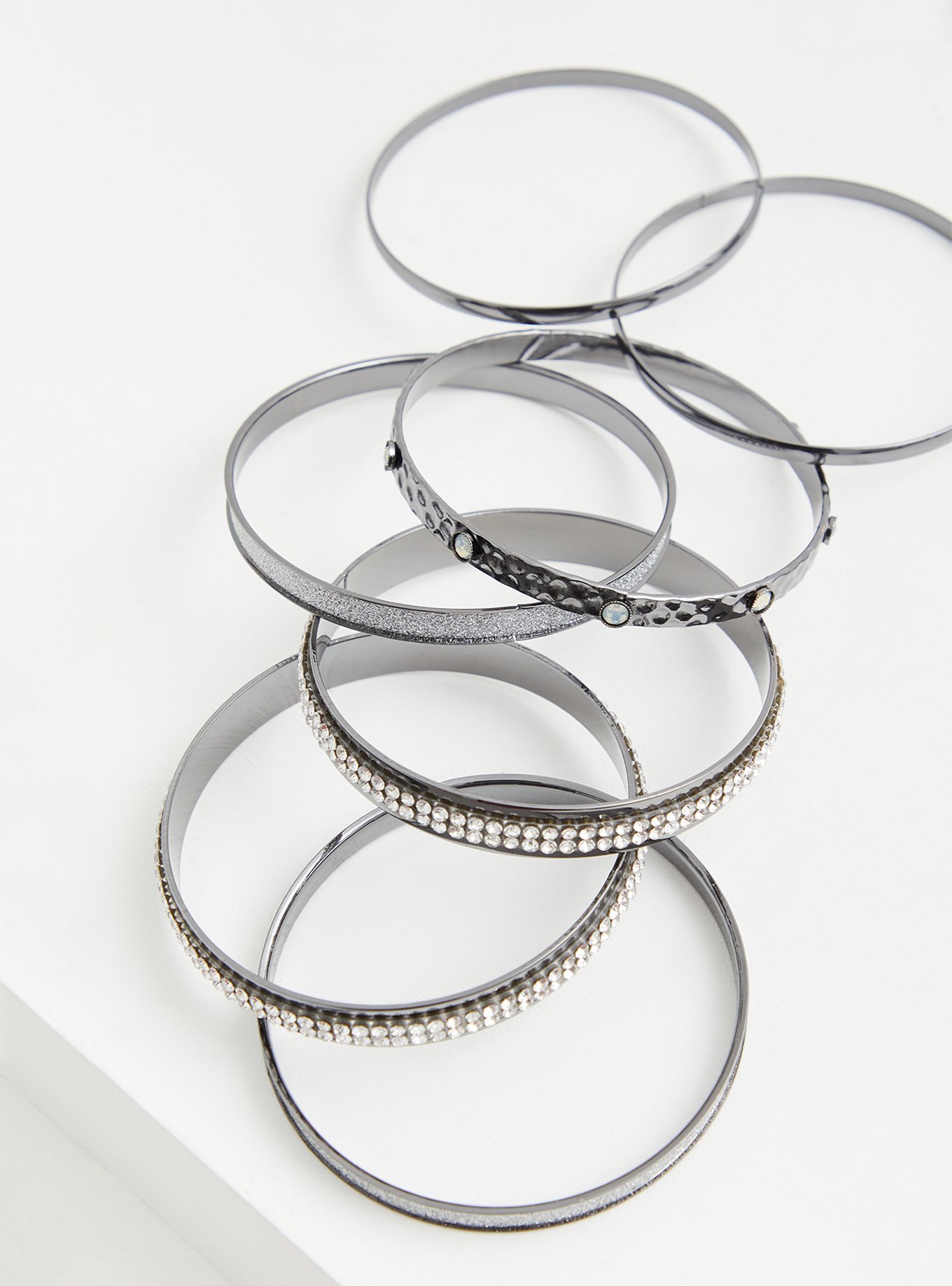 Plus Size - Hematite-Tone Rhinestone Bangle Set - Set of 7 - Torrid