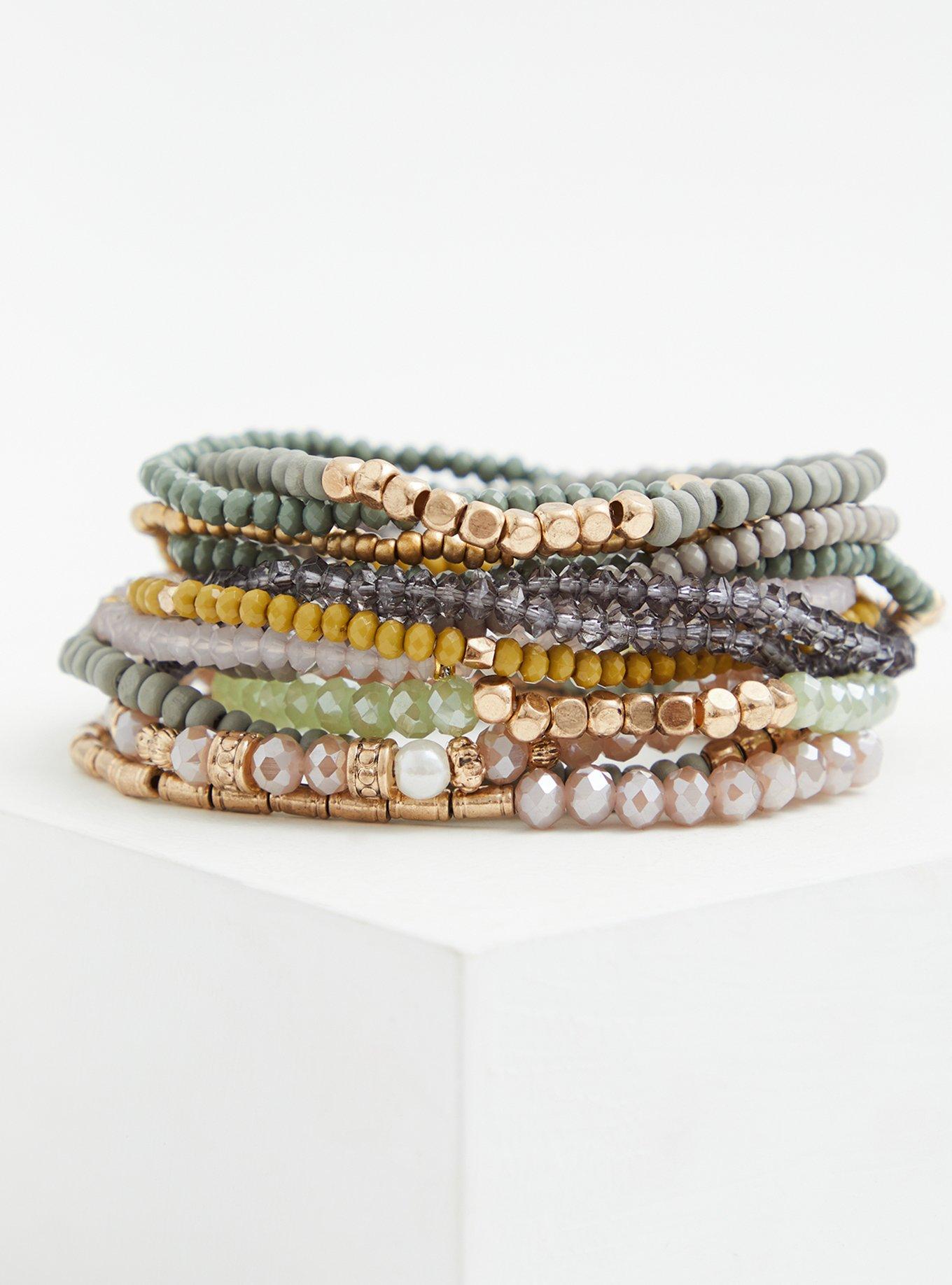 Multi Beaded Stretch Bracelet Set - Set of 13, , hi-res