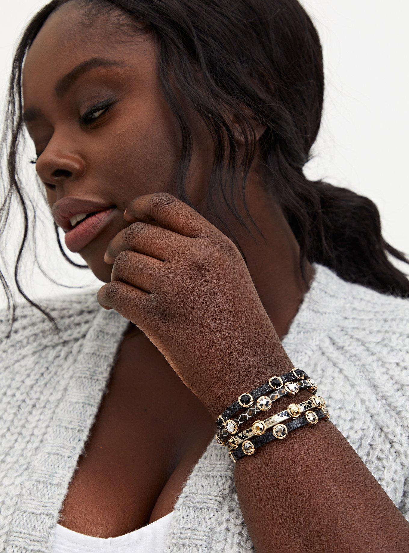 Plus Size Black & White Stud Magnetic Bracelet, MULTI, alternate