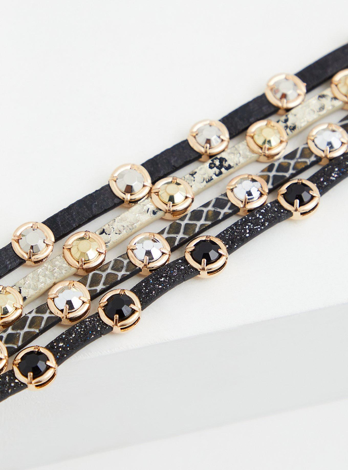 Plus Size Black & White Stud Magnetic Bracelet, MULTI, alternate