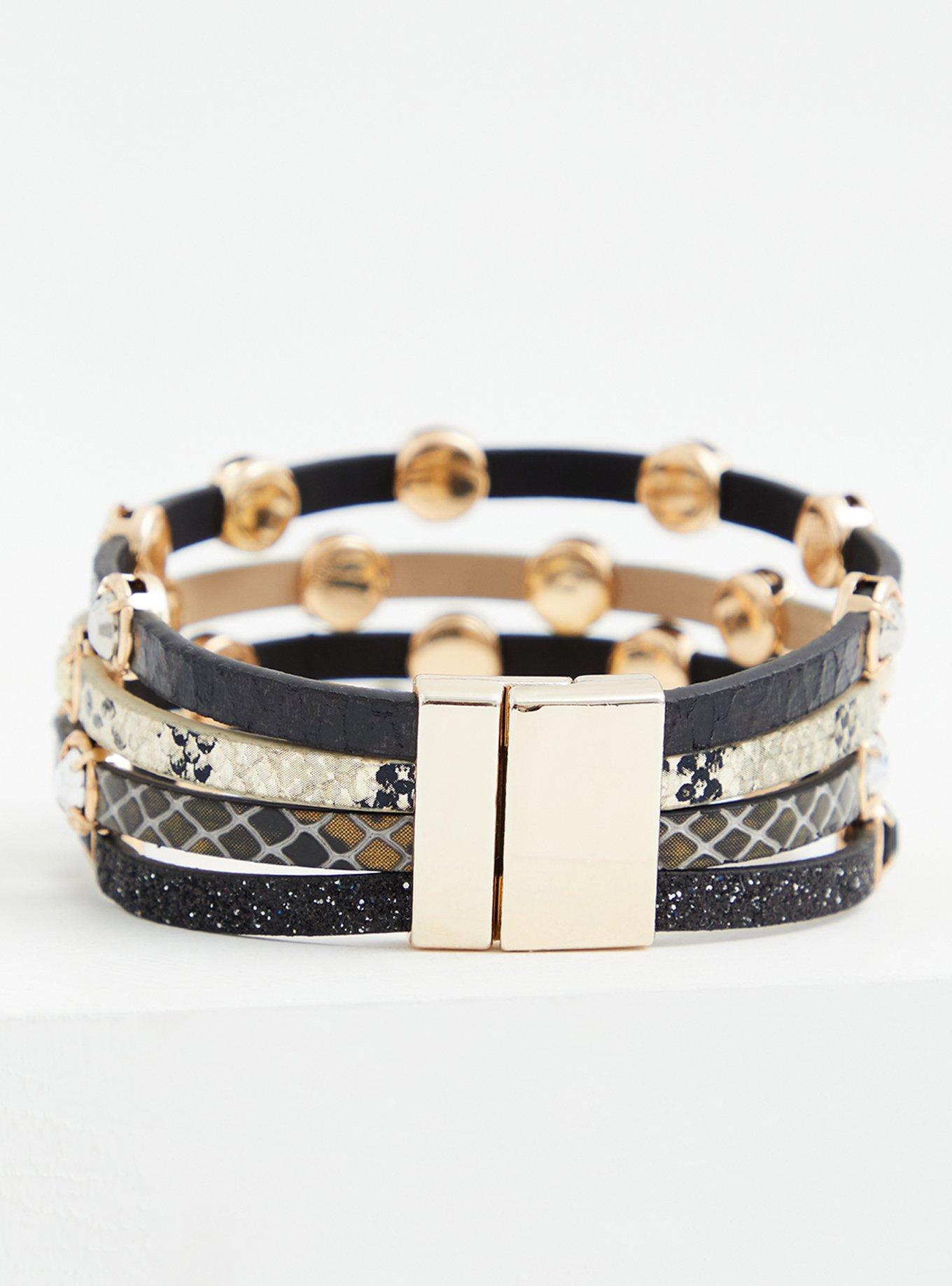 Plus Size Black & White Stud Magnetic Bracelet, MULTI, alternate