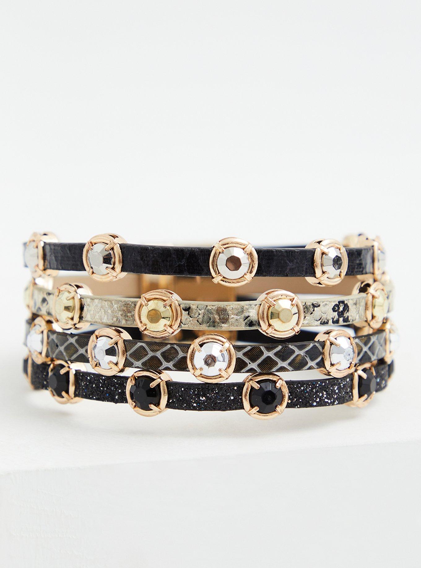 Plus Size Black & White Stud Magnetic Bracelet, MULTI, hi-res