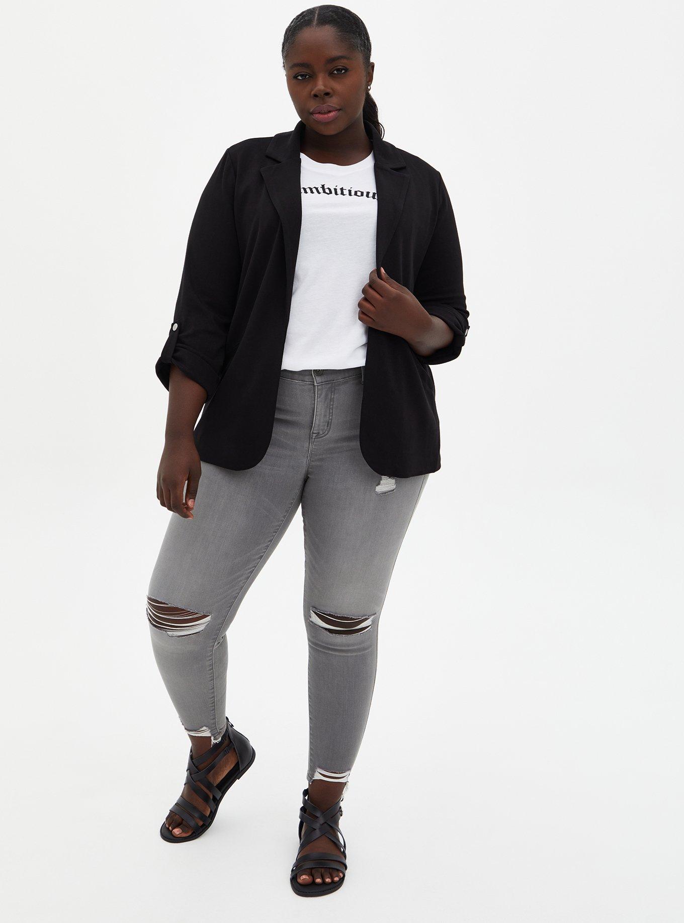 Plus Size Knit Jersey Blazer, BLACK, alternate