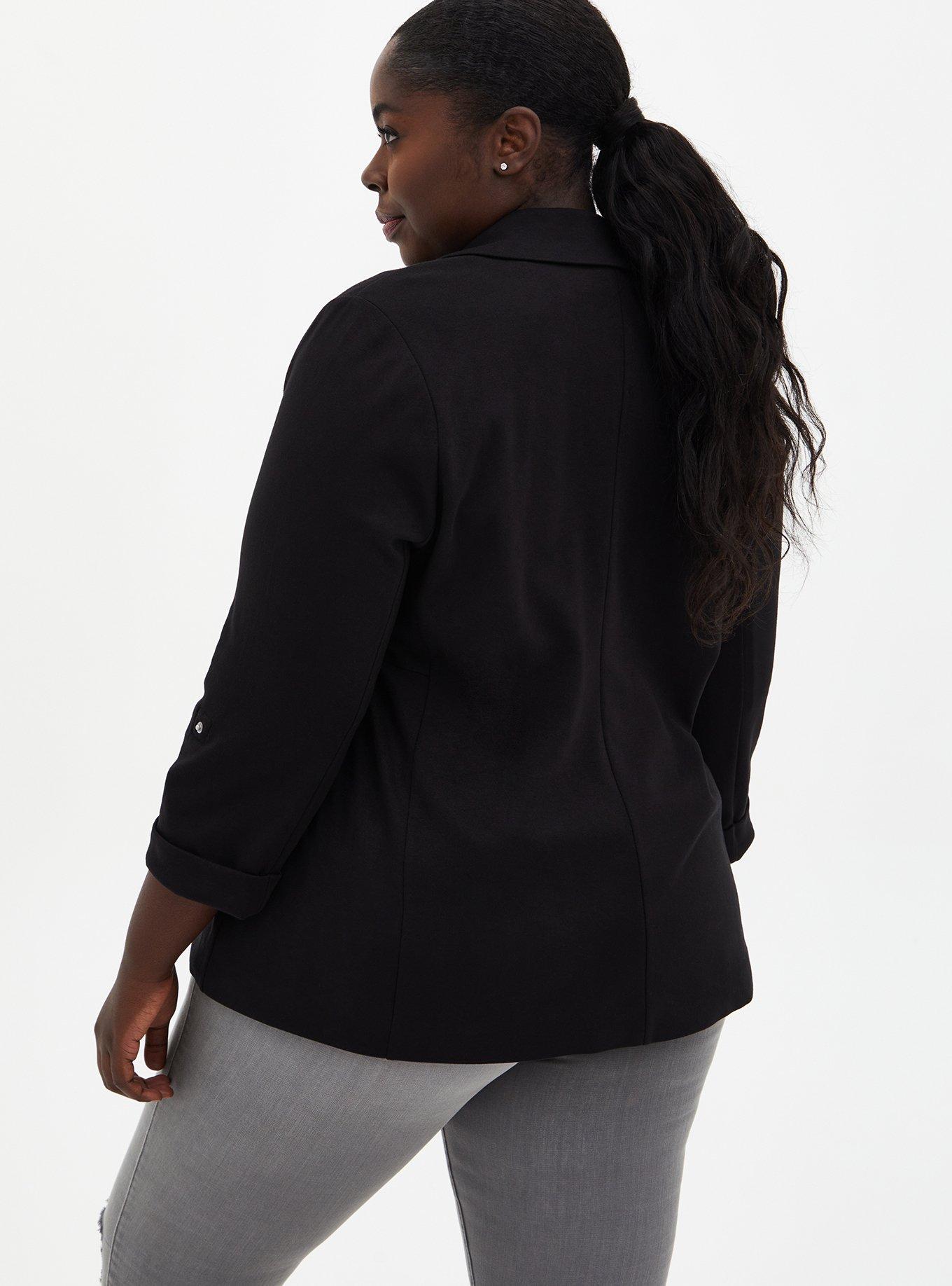 Plus Size Knit Jersey Blazer, BLACK, alternate