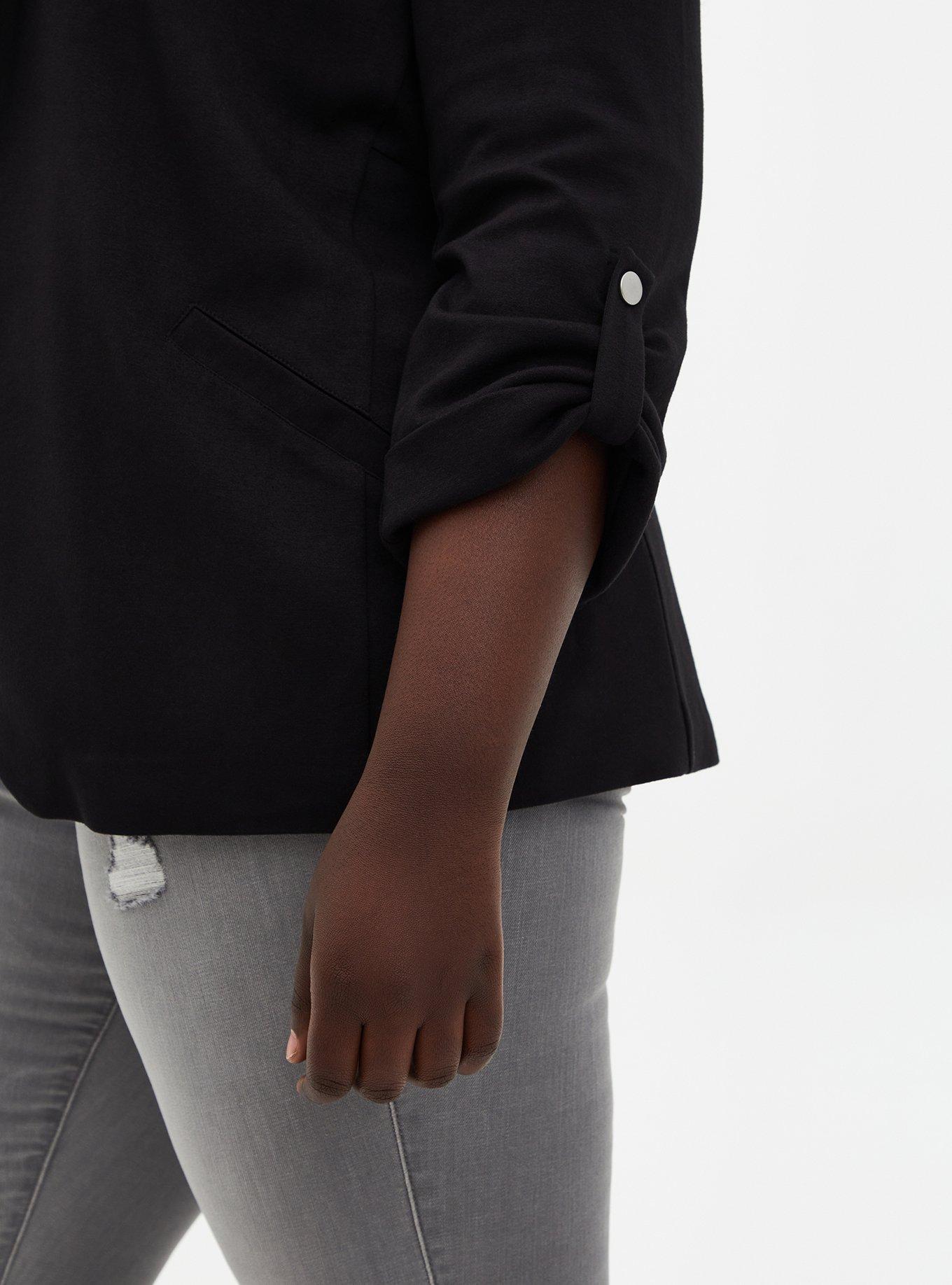 Plus Size Knit Jersey Blazer, BLACK, alternate