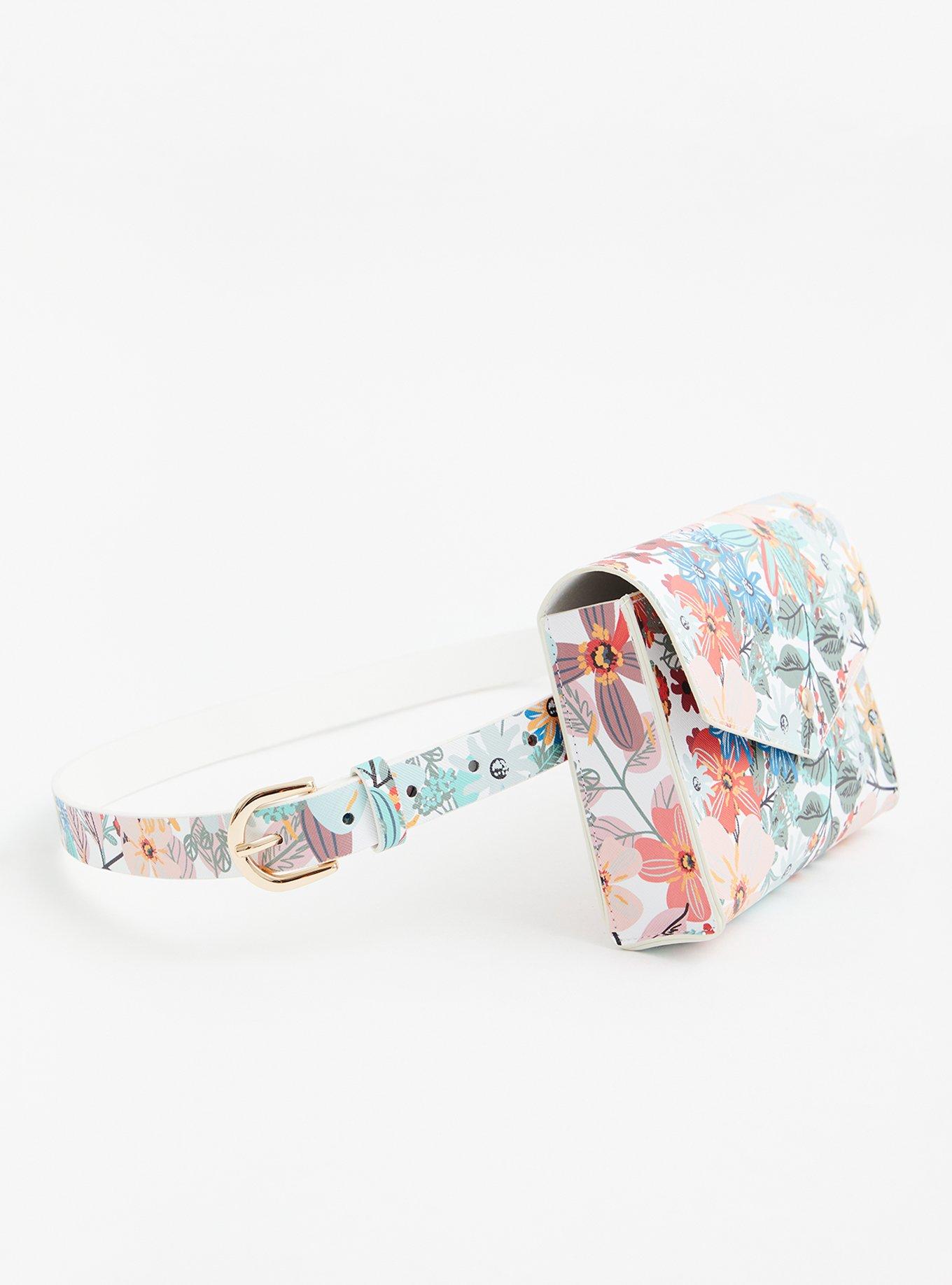 Plus Size White Floral Belt Bag, MULTI, alternate