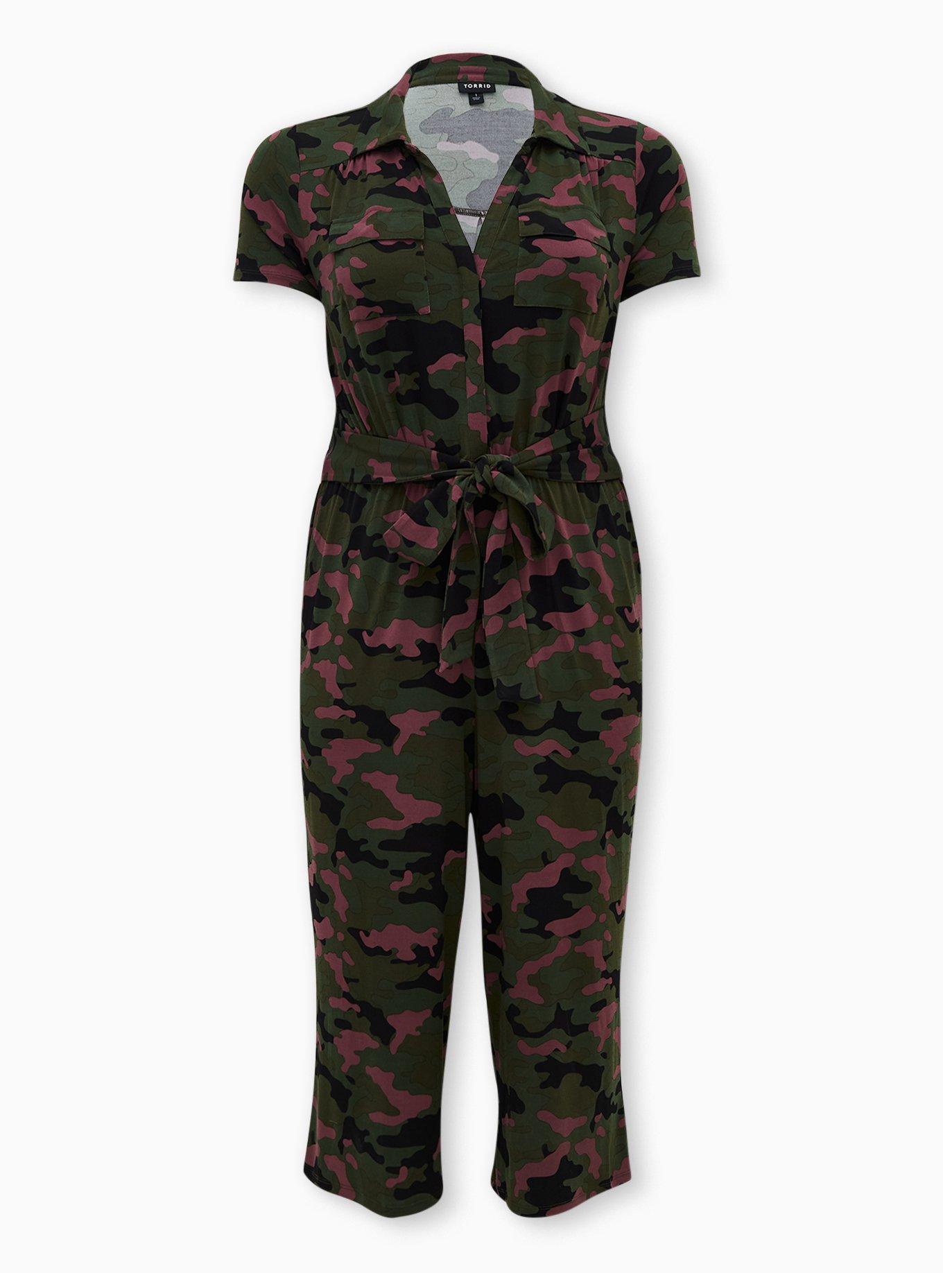 Plus Size - Olive Green Camo Studio Knit Culotte Jumpsuit - Torrid