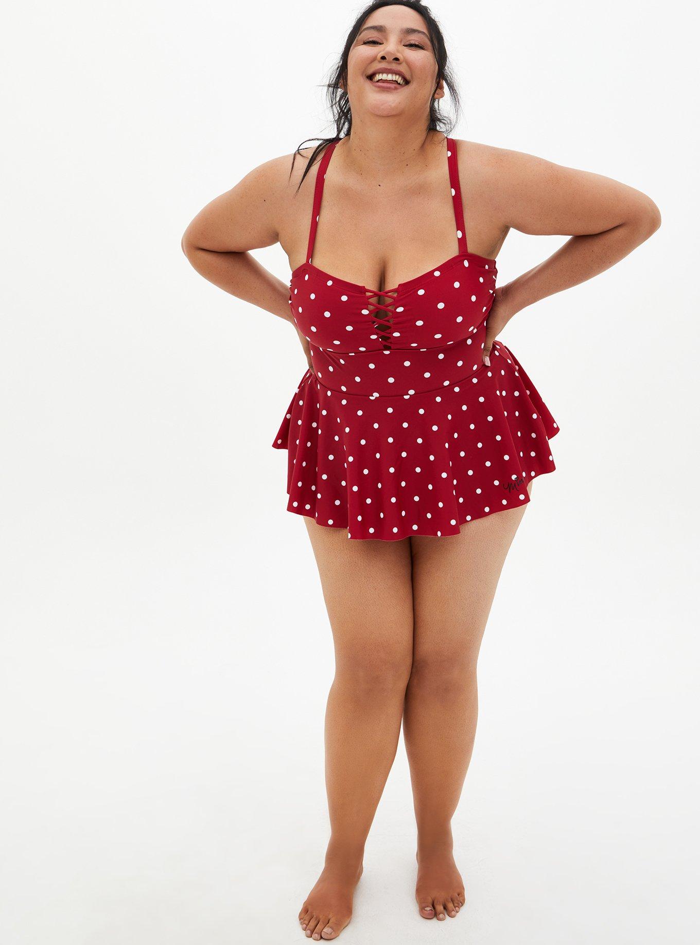 Plus Size - Disney Minnie Mouse Red Retro Lattice-Front Peplum One