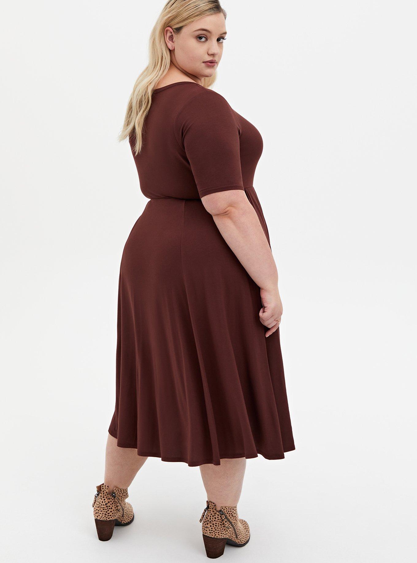 Plus Size Midi Super Soft Skater Dress, DEEP MAHOGANY, alternate