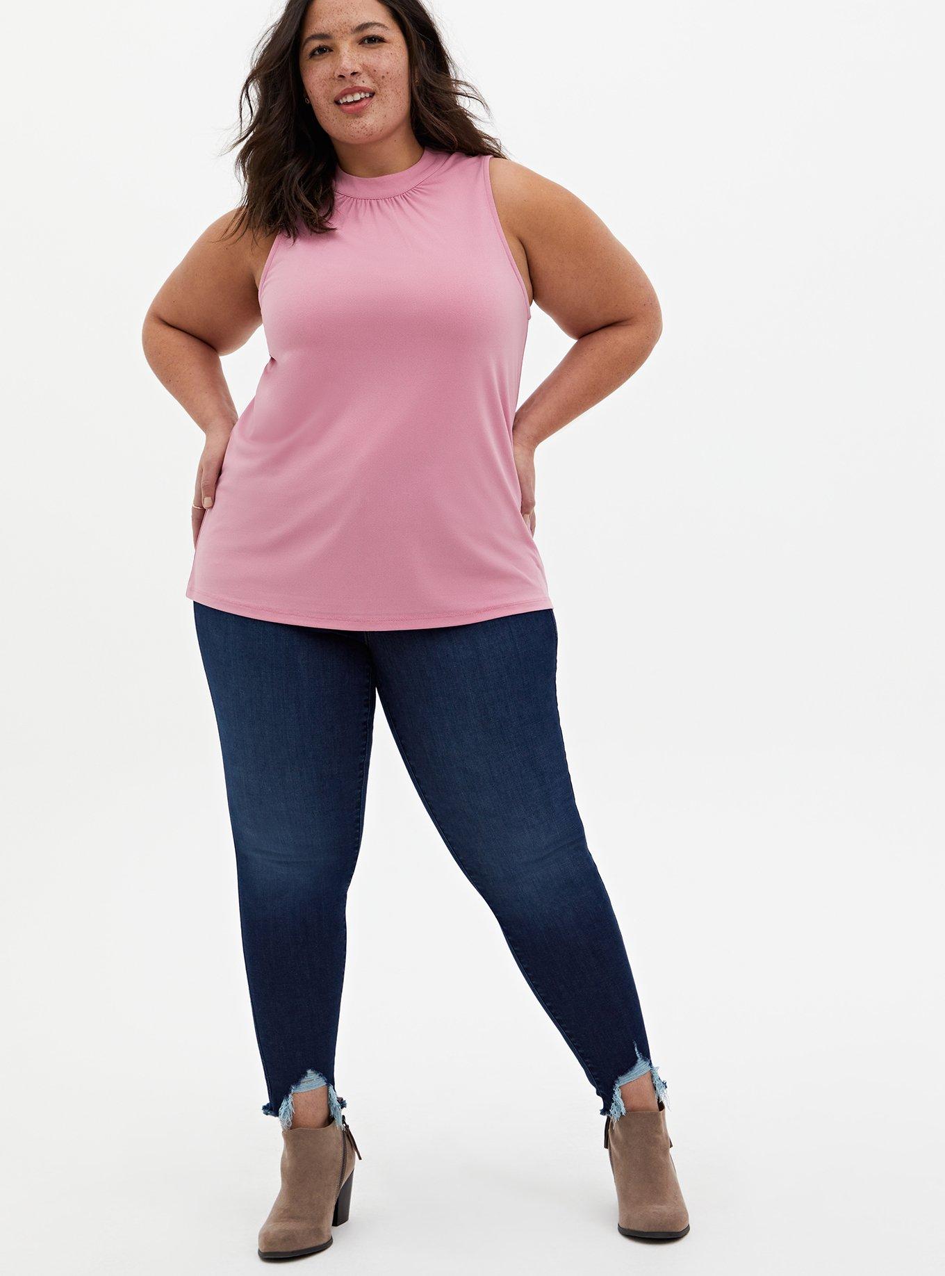 Plus Size Knit Crepe Mock Neck Tank, PINK, alternate