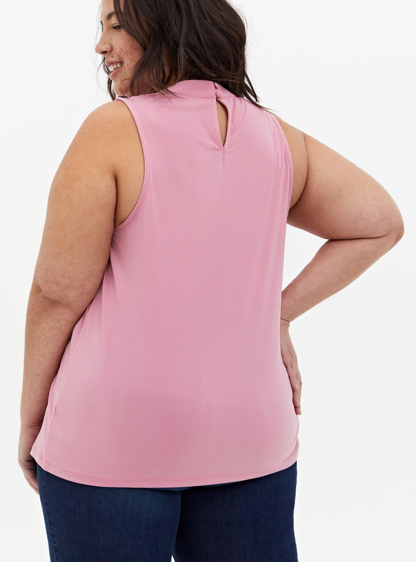 Plus Size Knit Crepe Mock Neck Tank, PINK, alternate