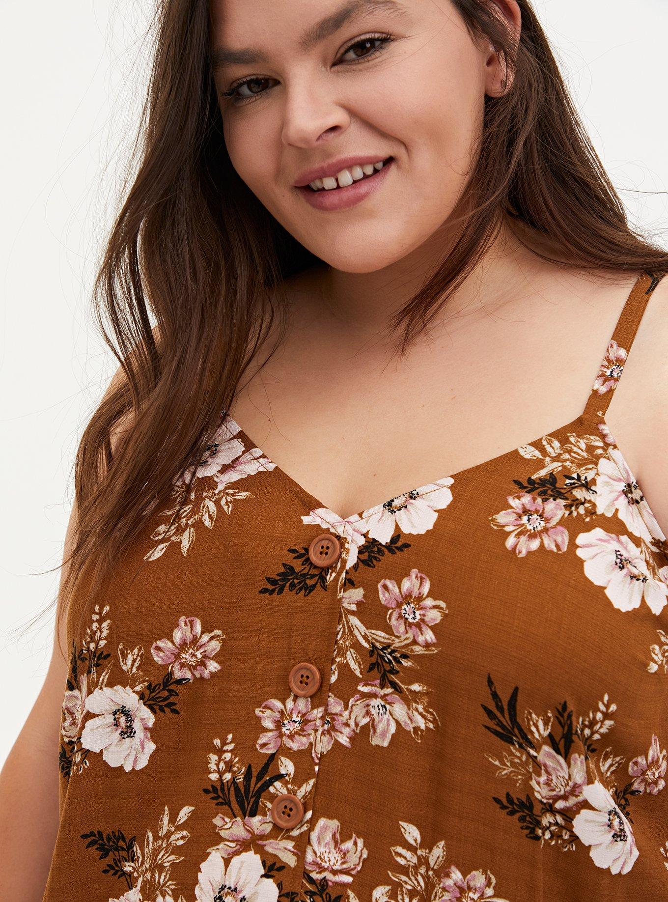 Linen Button-Front Cami, FLORAL BROWN, alternate