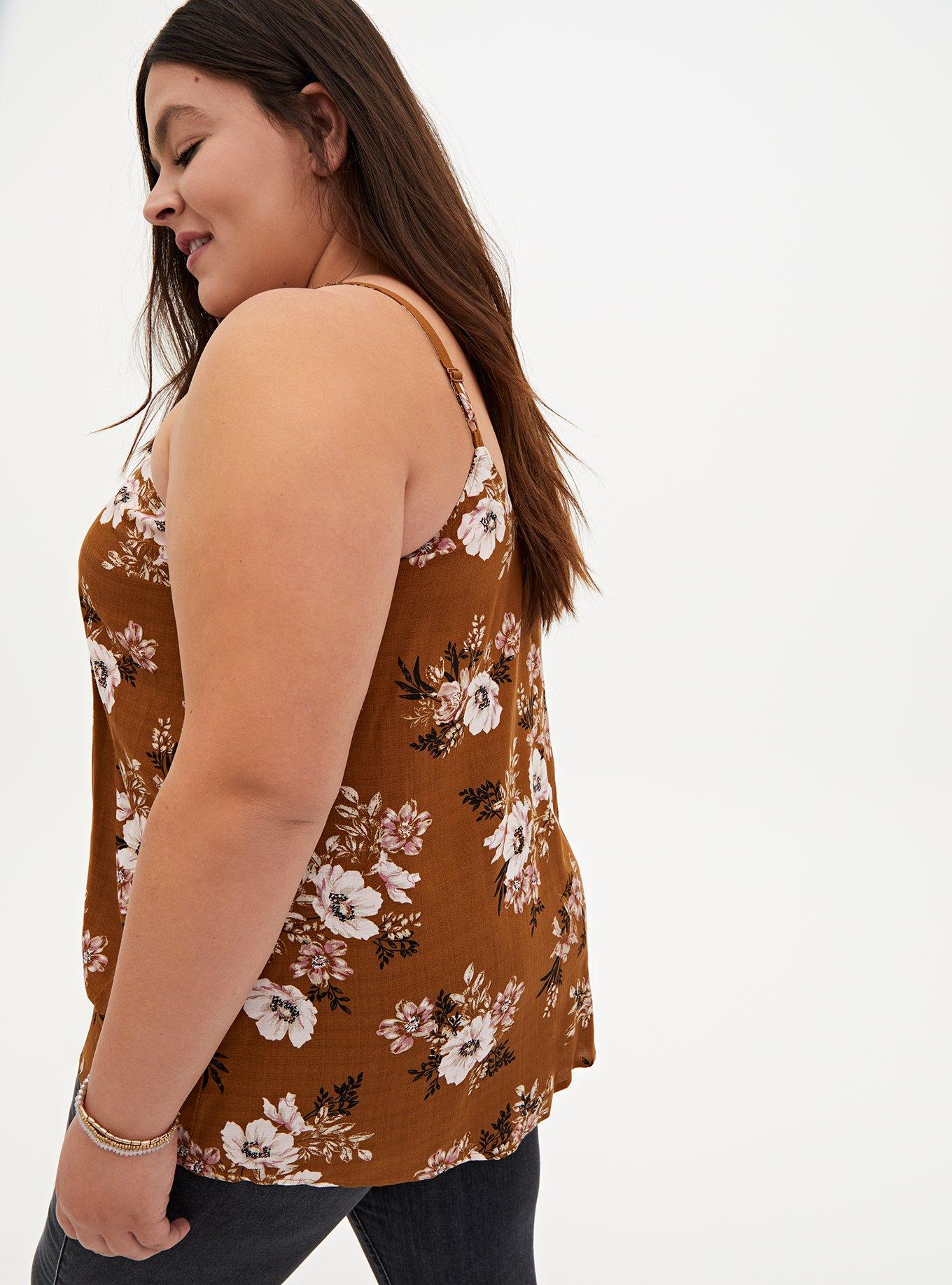 Linen Button-Front Cami, FLORAL BROWN, alternate