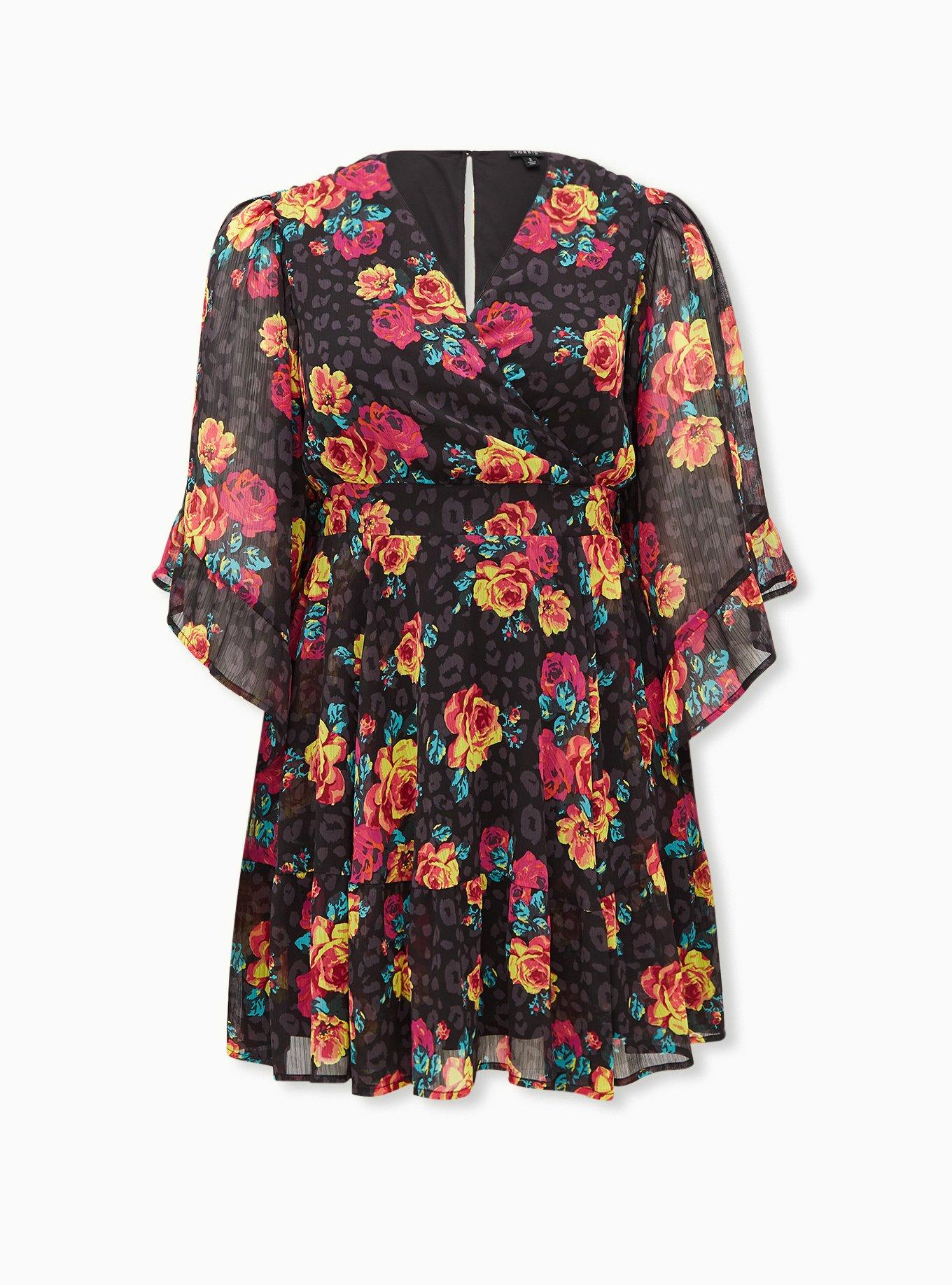 long sleeve short summer dress CUPSHE Chiffon V-neck Long Sleeve Mini Dress Woman Navy Floral Holiday –  Global Fashions GC main image 1